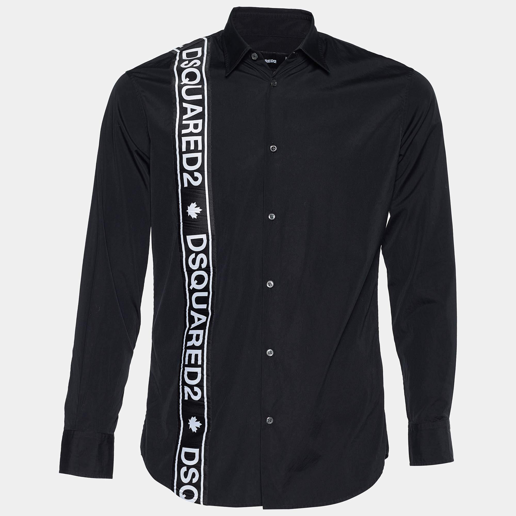 Pre Owned Dsquared2 Black Cotton Logo Embroidered Shirt S