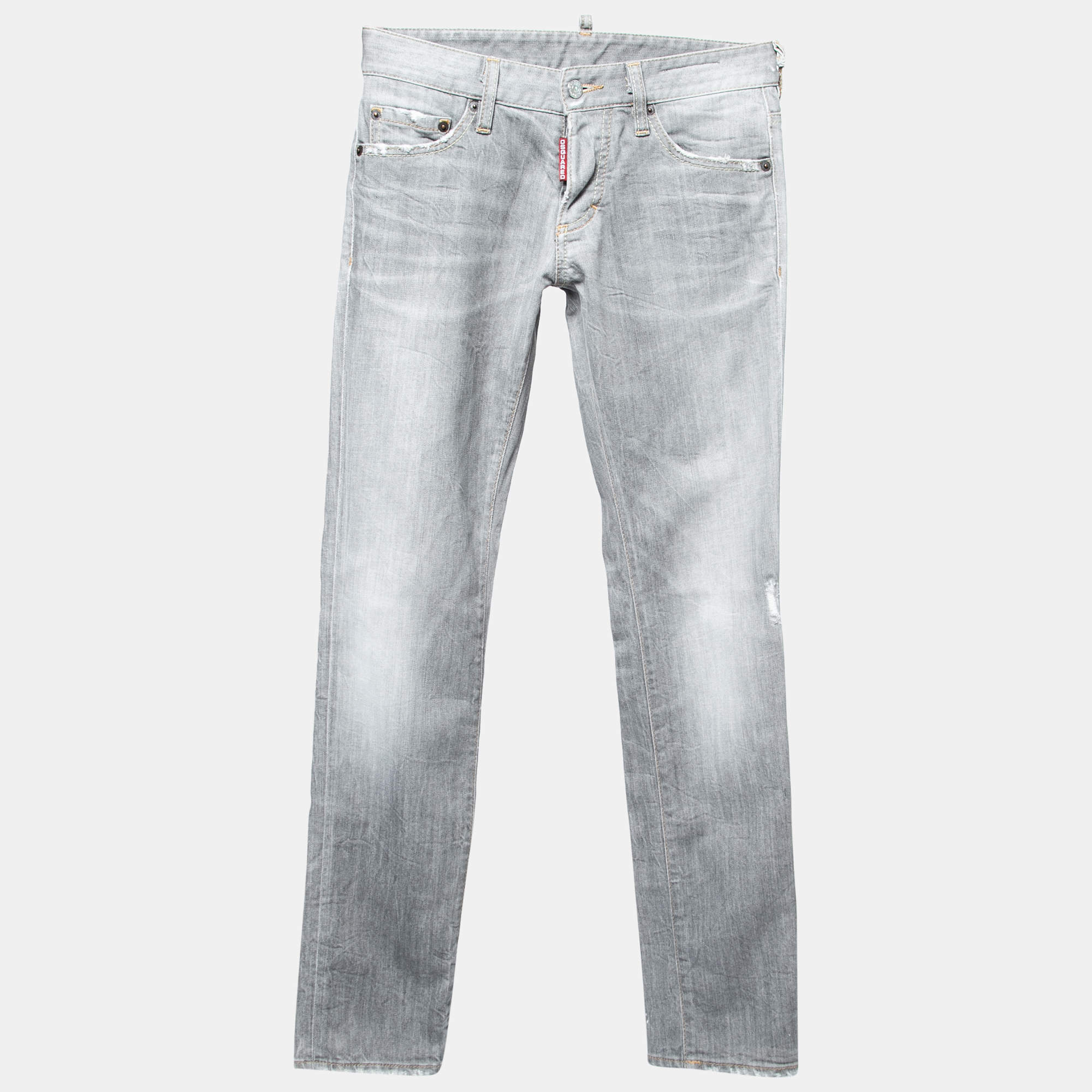 Pre Owned Dsquared2 Grey Distressed Denim Slim Fit Jeans M