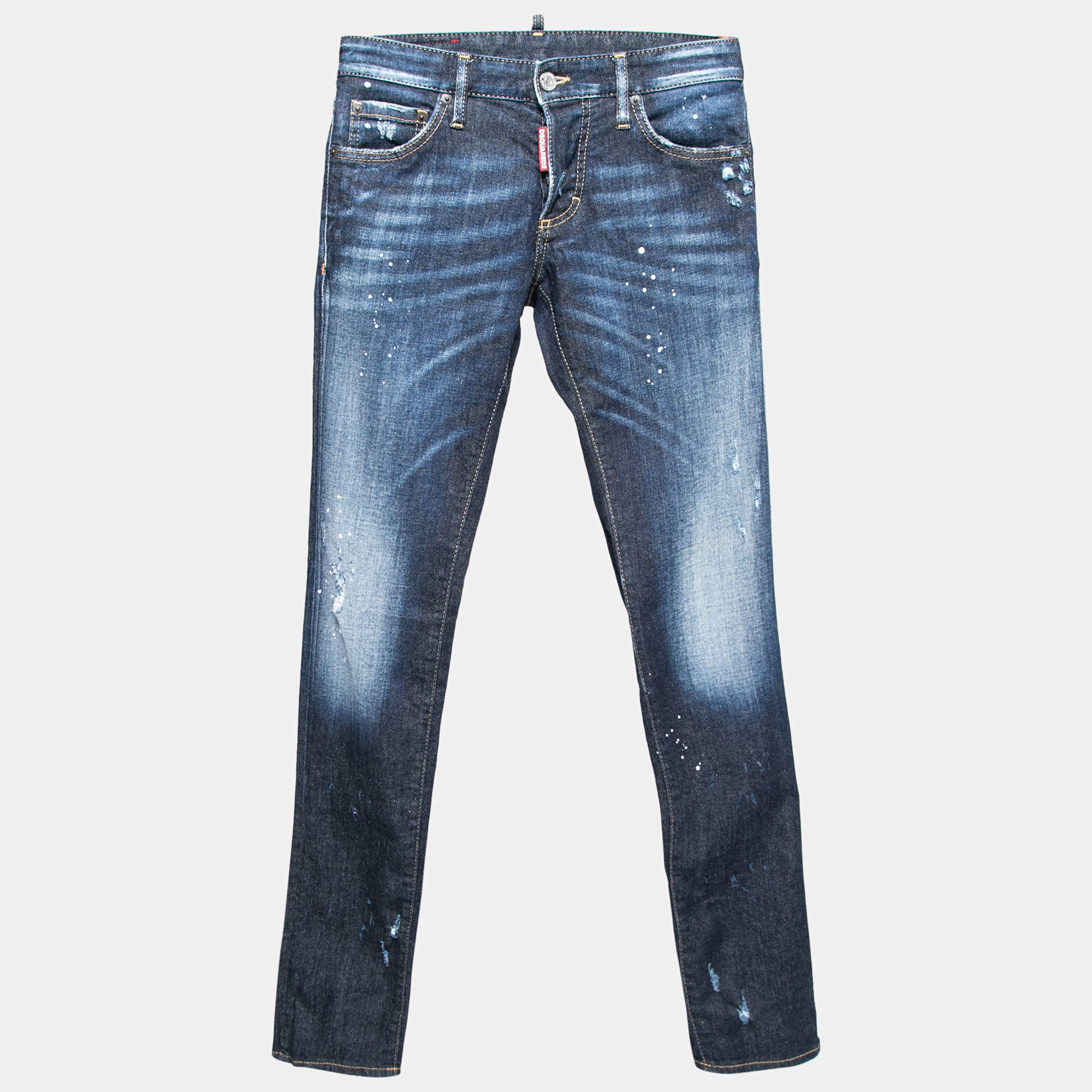 Pre Owned Dsquared2 Blue Denim Paint Splatter Slim Fit Jeans M Waist 30