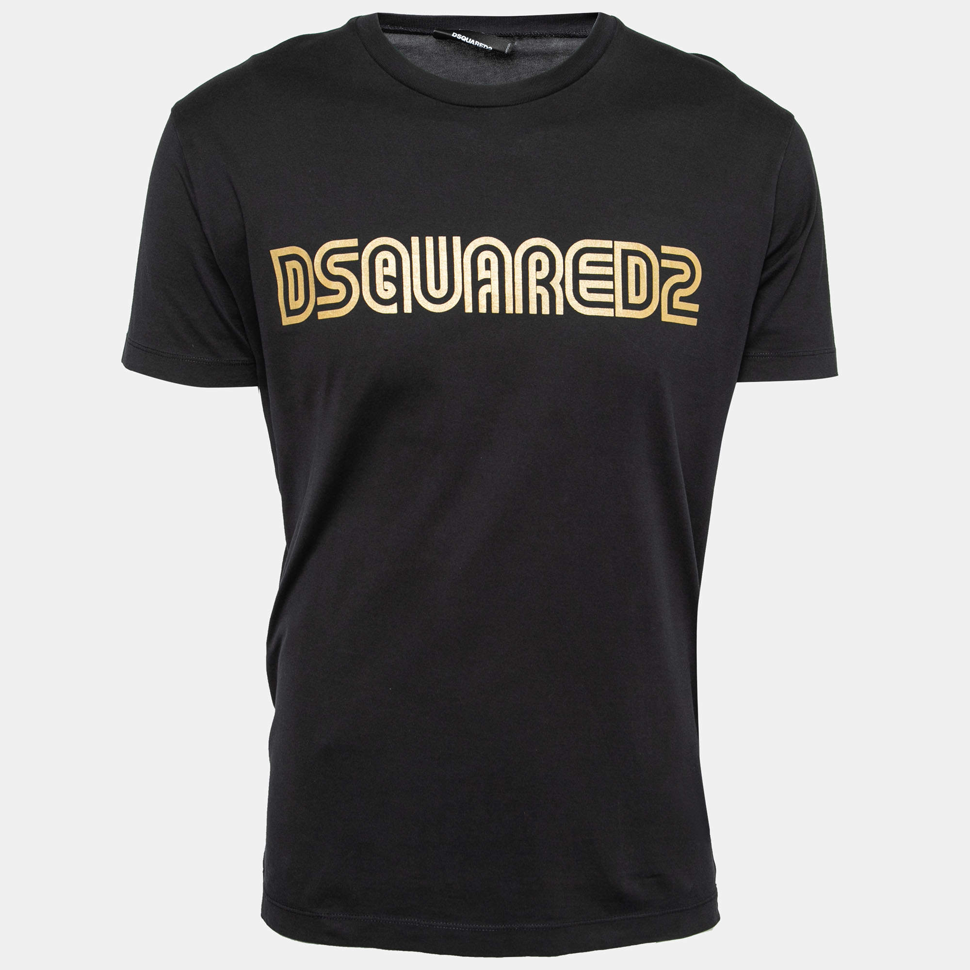 Pre Owned Dsquared2 Black Cotton Logo Printed Short Sleeve T-Shirt L