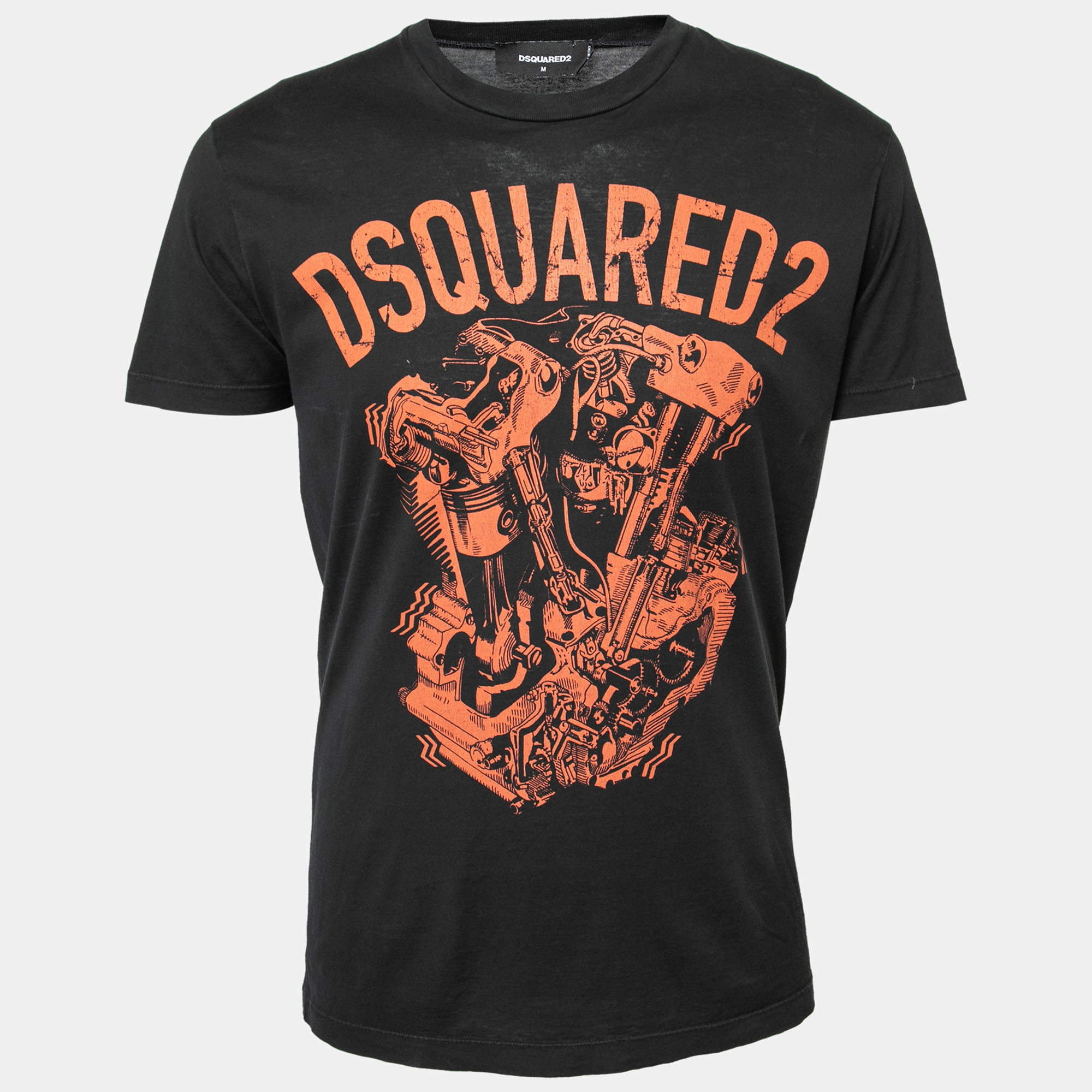 Pre Owned Dsquared2 Black Printed Cotton Short Sleeve T-Shirt M