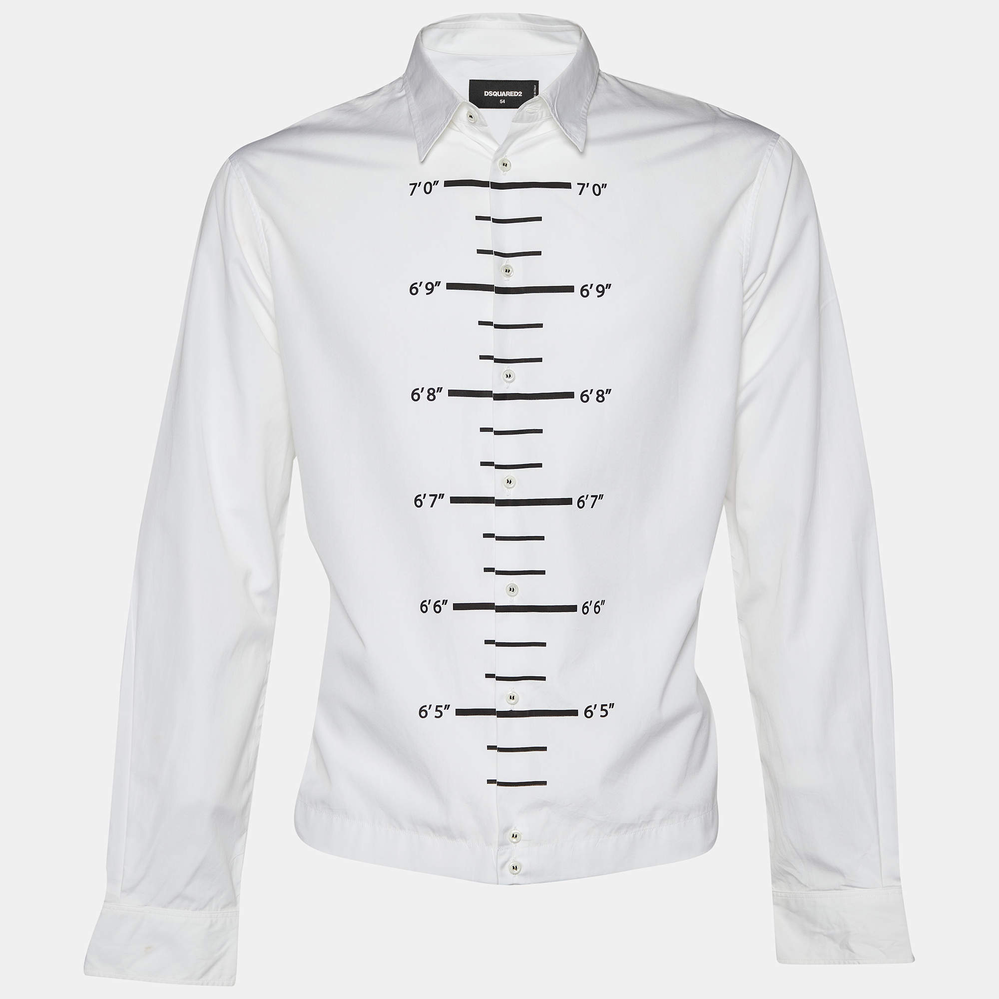 Dsquared2 White Height Chart Printed Cotton Button Front Shirt XXL