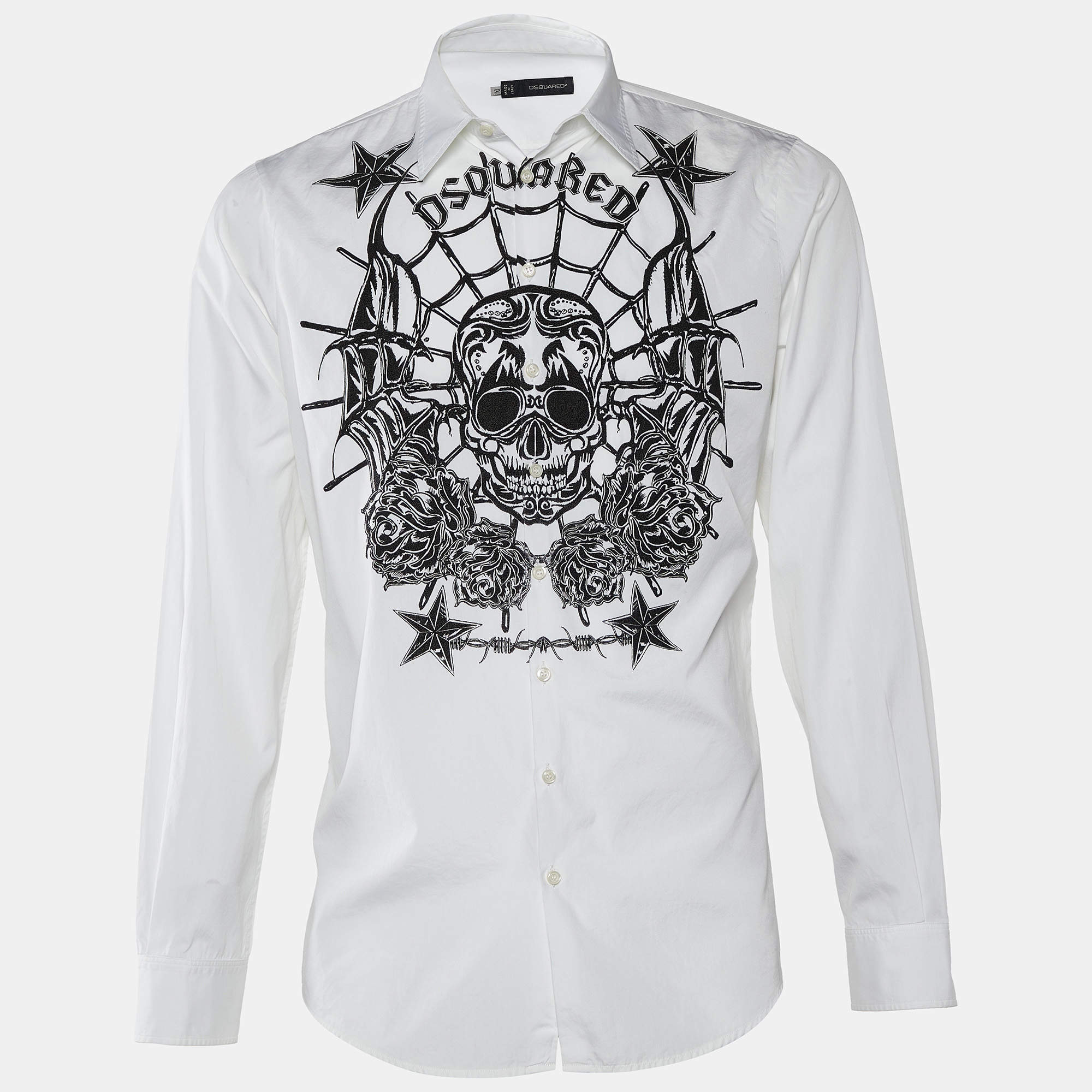 Dsquared2 White Skull Stars Texture Printed Cotton Button Front Shirt XL