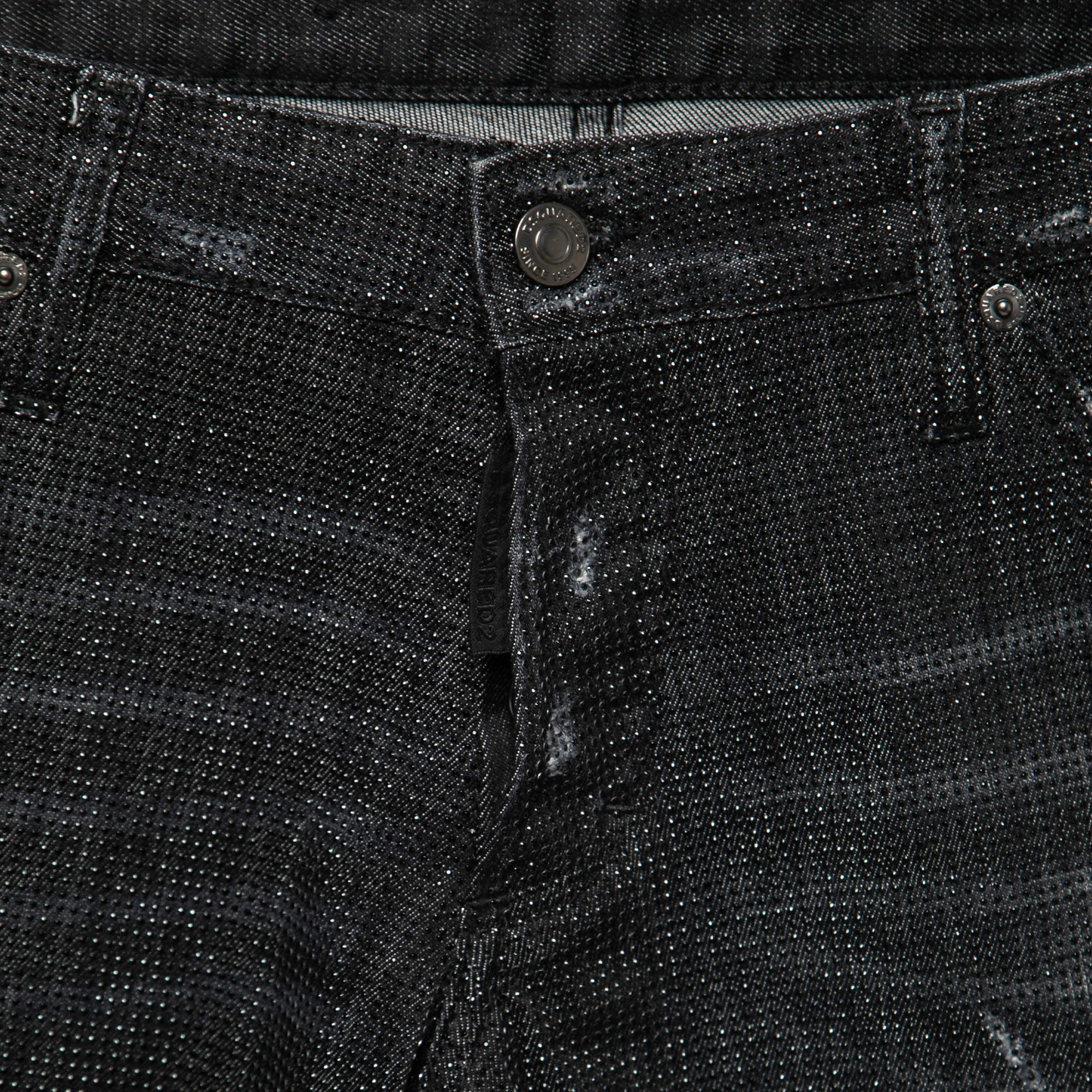 Pre Owned Dsquared2 Black Distressed Studded Denim Slim Fit Jeans M Waist 33"