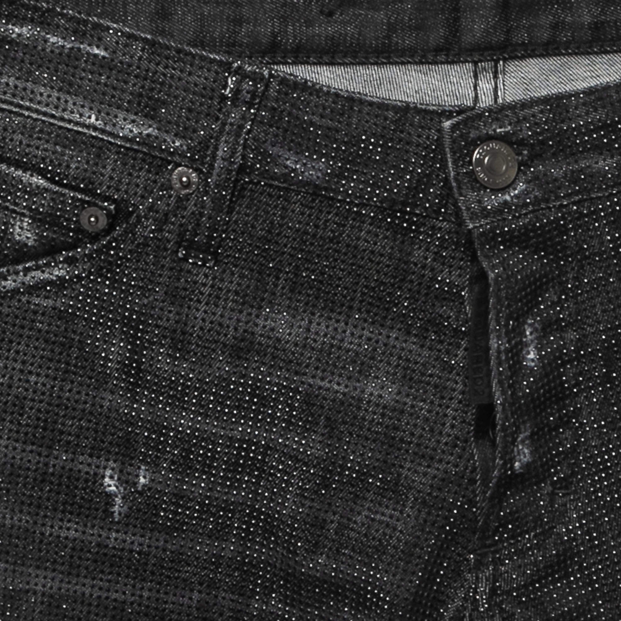 Pre Owned Dsquared2 Black Distressed Studded Denim Slim Fit Jeans M Waist 33"