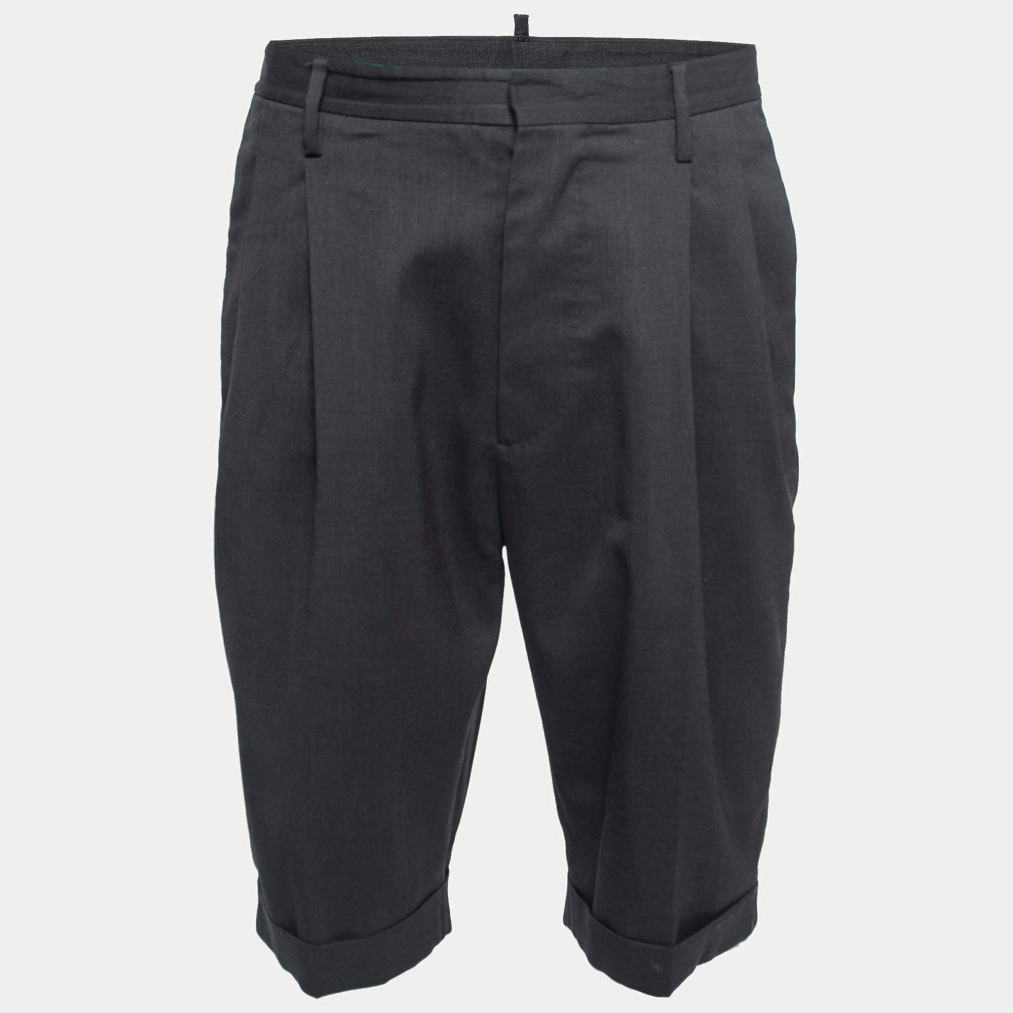 Dsquared2 Charcoal Grey Wool Pleated Bermuda Shorts M