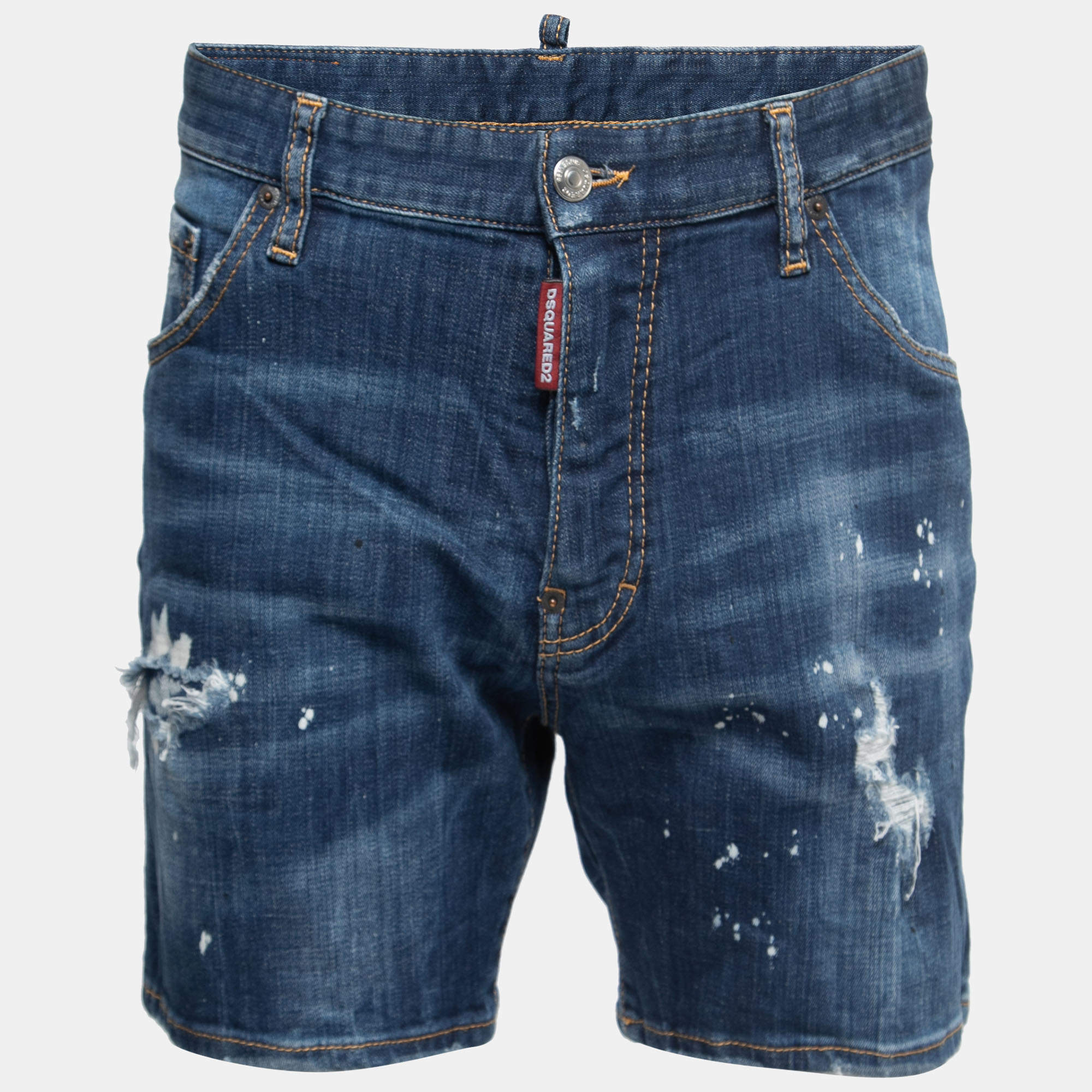 Dsquared2 Blue Faded Effect Denim Splattered Shorts XL Waist 34"