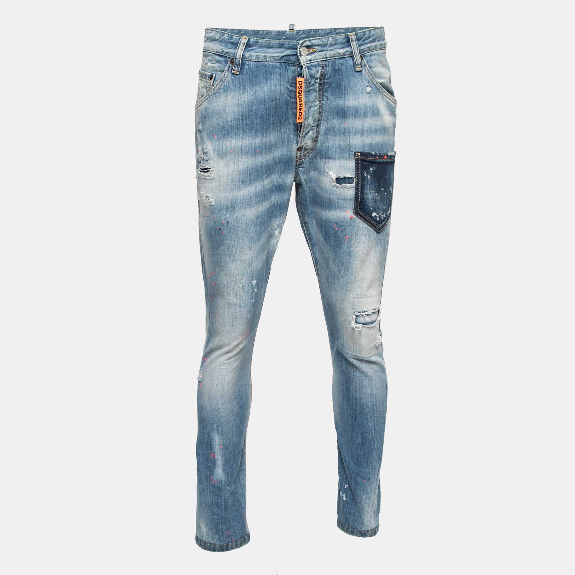 DSquared2 'Skater Jean' Orange & White Paint Splatter Jeans Blue