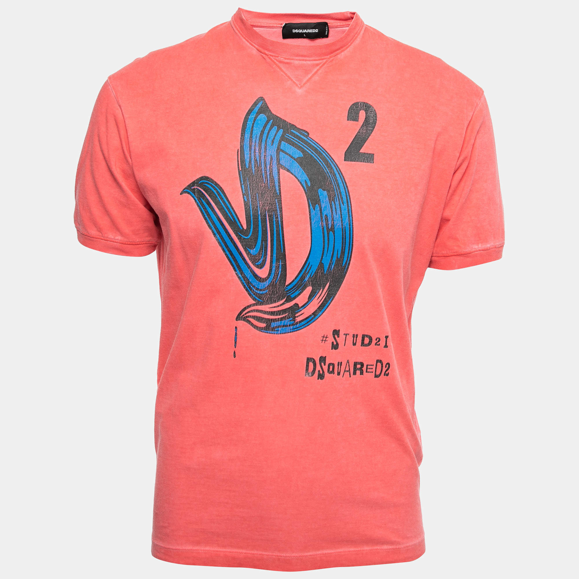 Dsquared2 Pink Logo Print Cotton New Dean Fit T-Shirt L