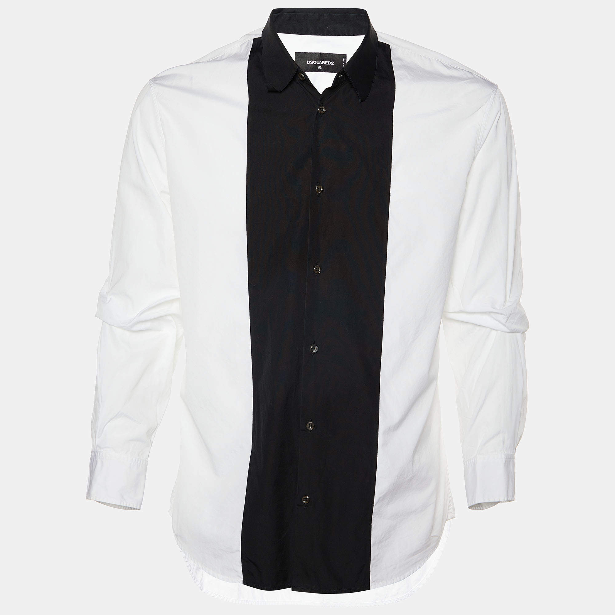 Pre Owned Dsquared2 Monochrome Cotton Paneled Gathered Sleeve Detail Shirt XL