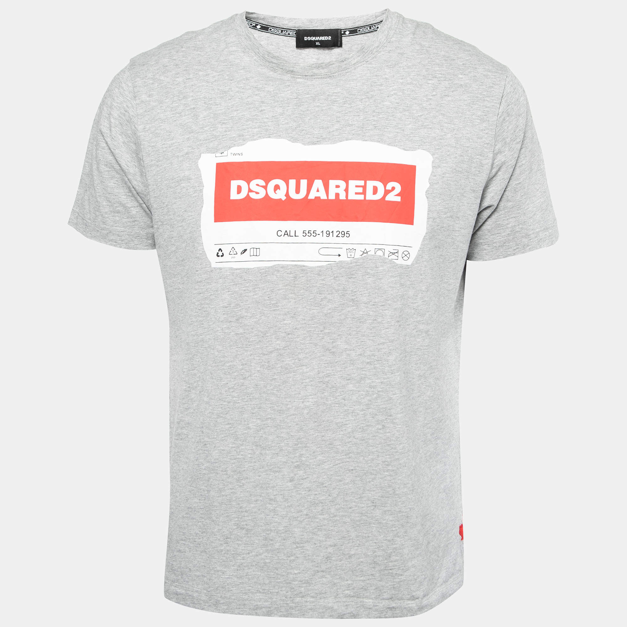 Dsquared2 Grey Cotton Logo Print Crewneck T-Shirt XL Dsquared2