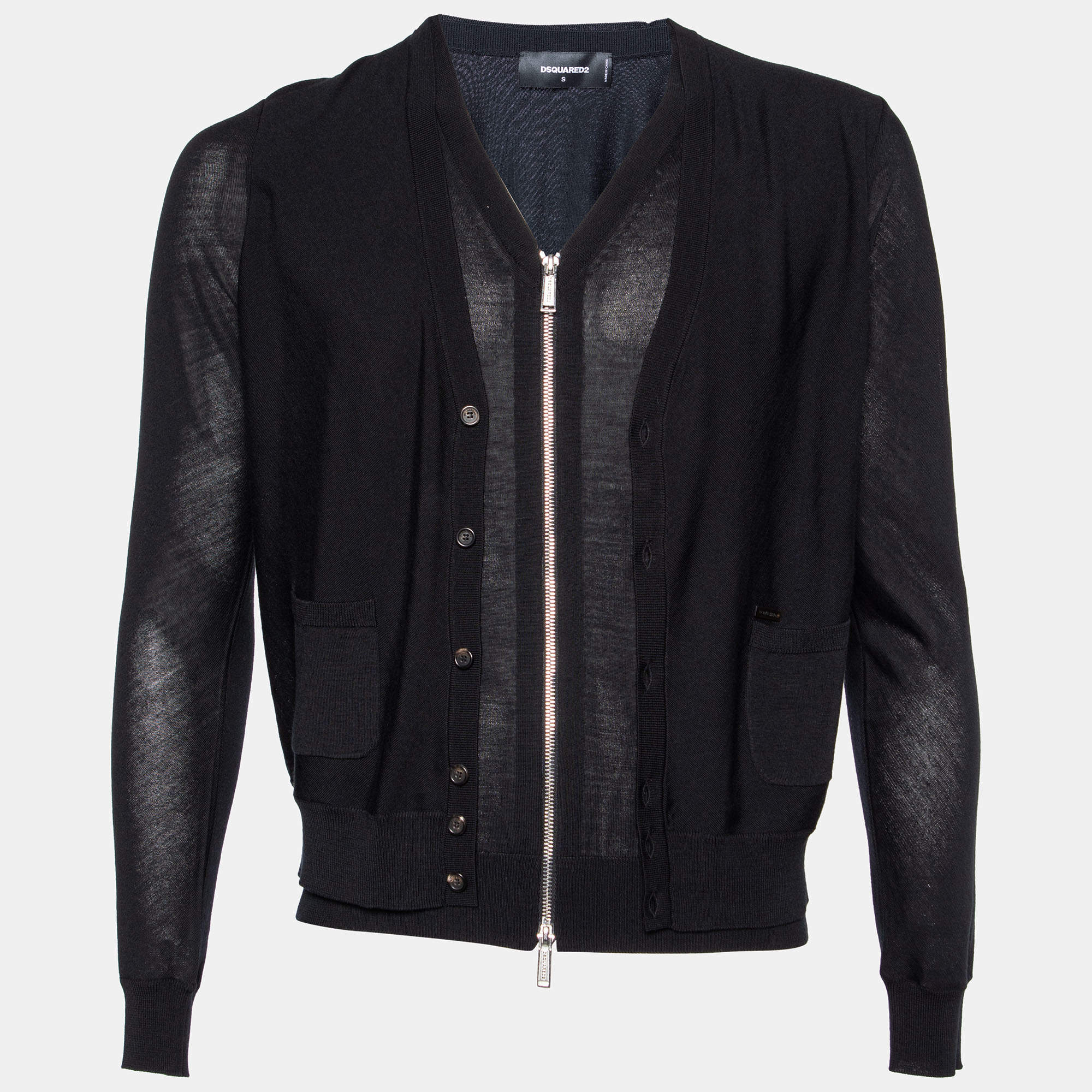 Dsquared2 Black Wool Double Layered Cardigan S
