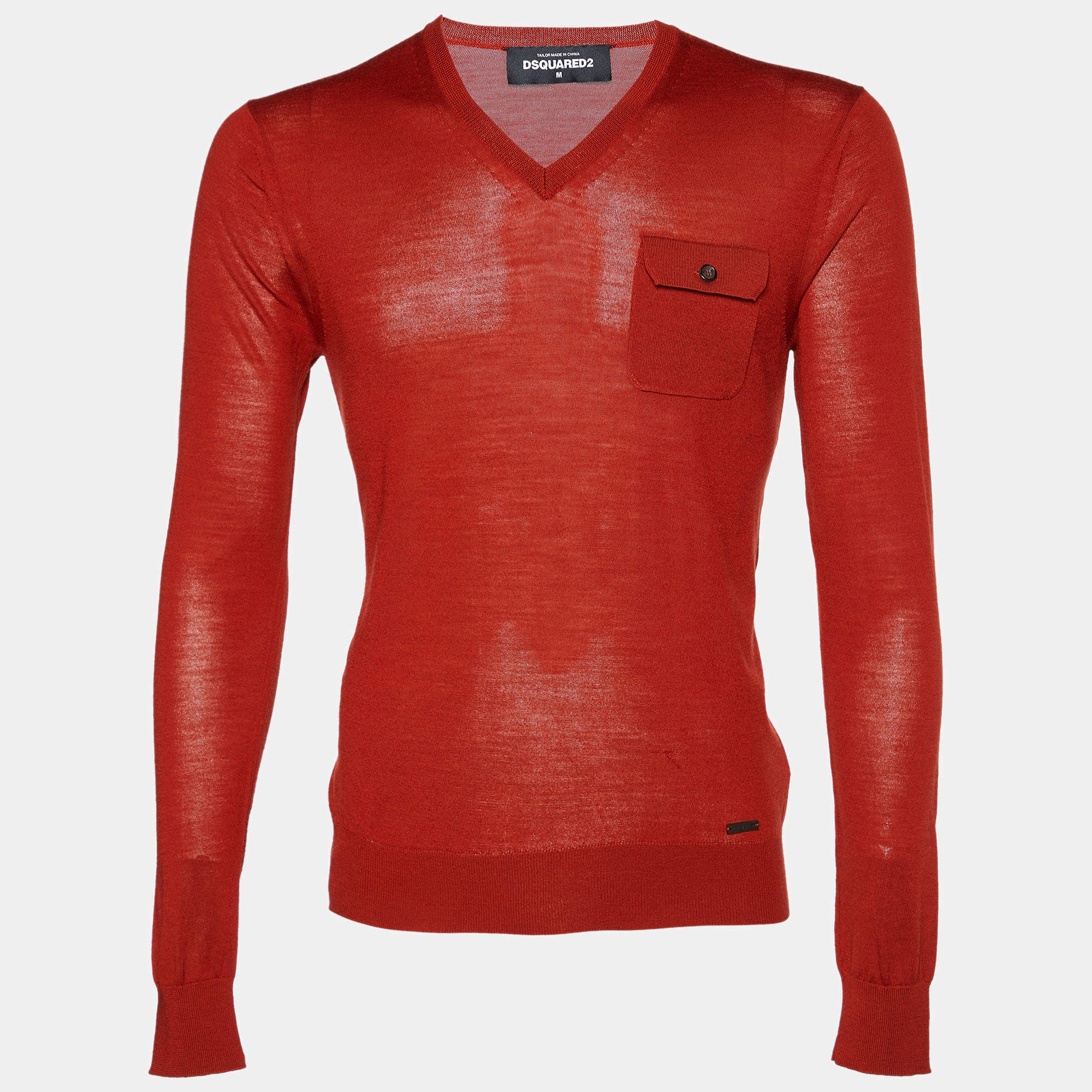 Dsquared2 Brick Orange Wool Knit V-Neck Pullover M