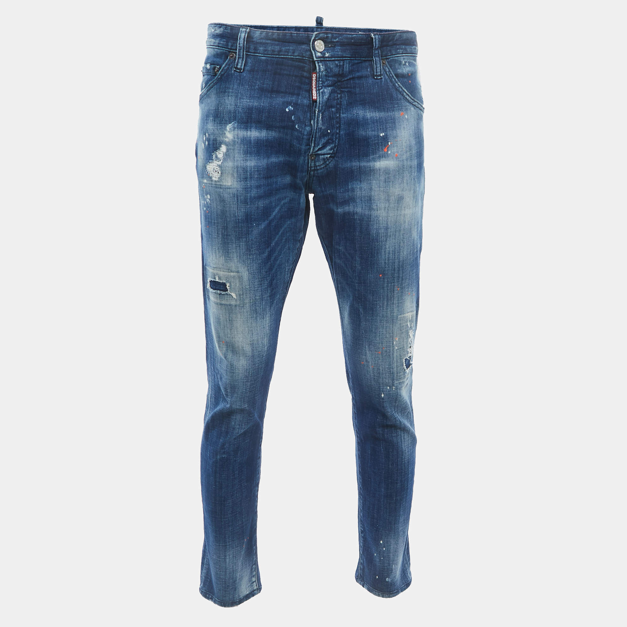Dsquared2 Blue Distressed & Washed Denim Buttoned Jeans L Waist 36"