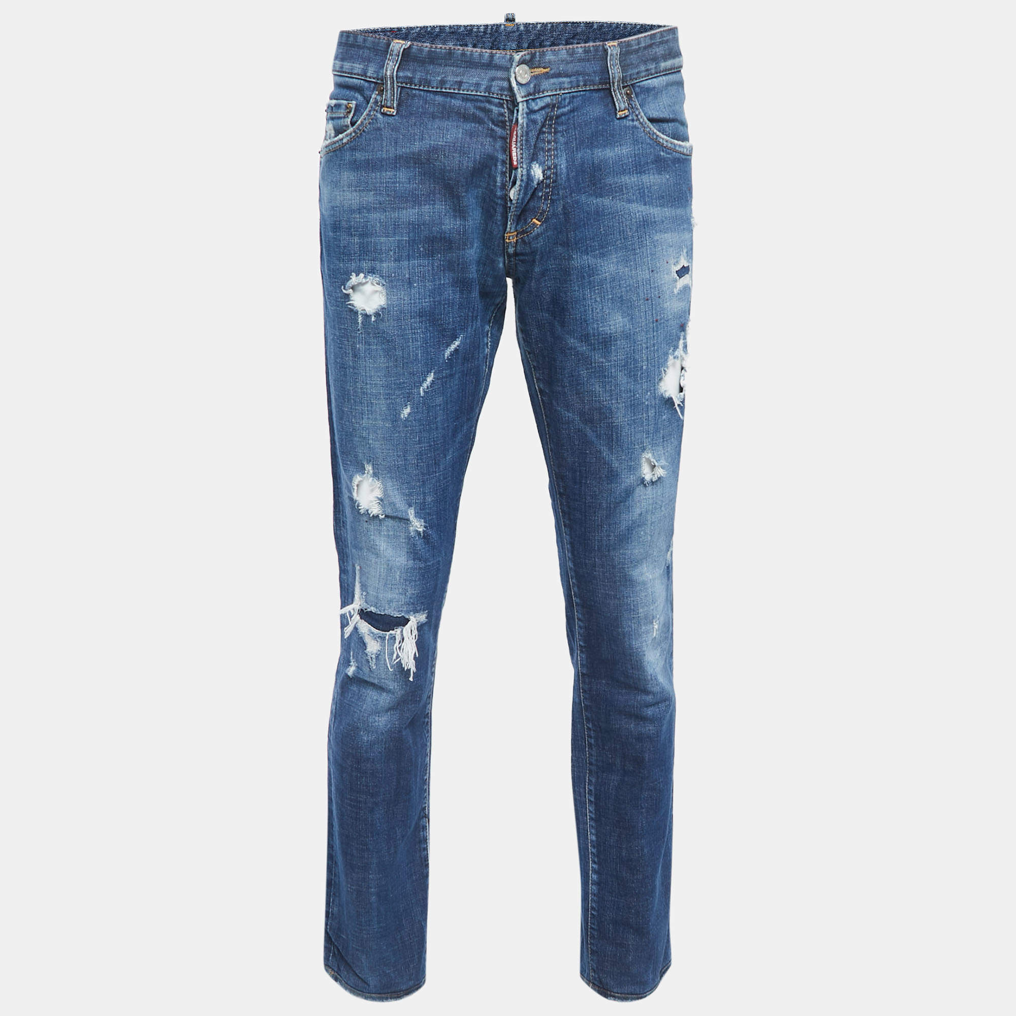 Pre Owned Dsquared2 Blue Ripped Denim Jeans 3XL Waist 39"