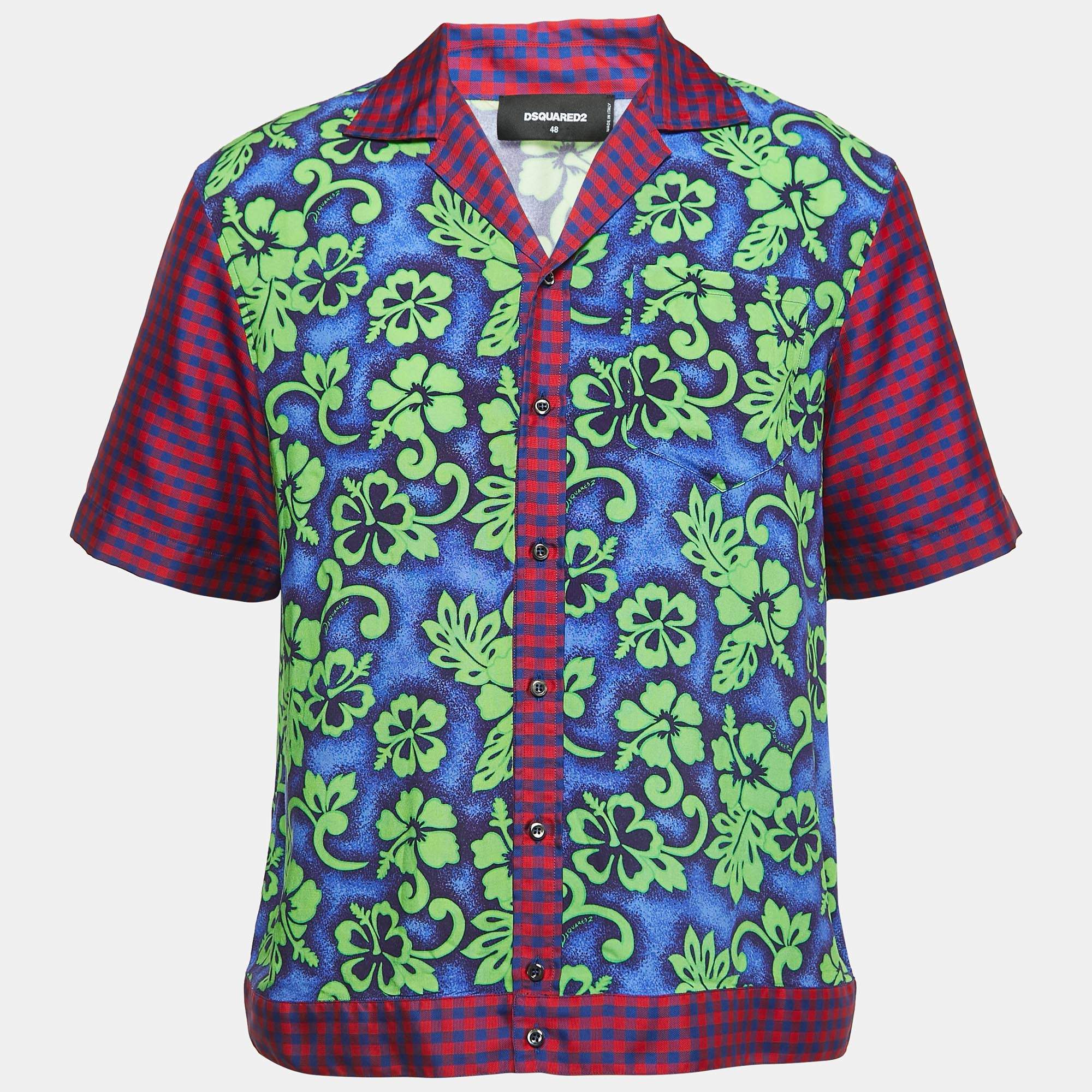 Dsquared2 Multicolor Mixed Print Viscose Short Sleeve Shirt M
