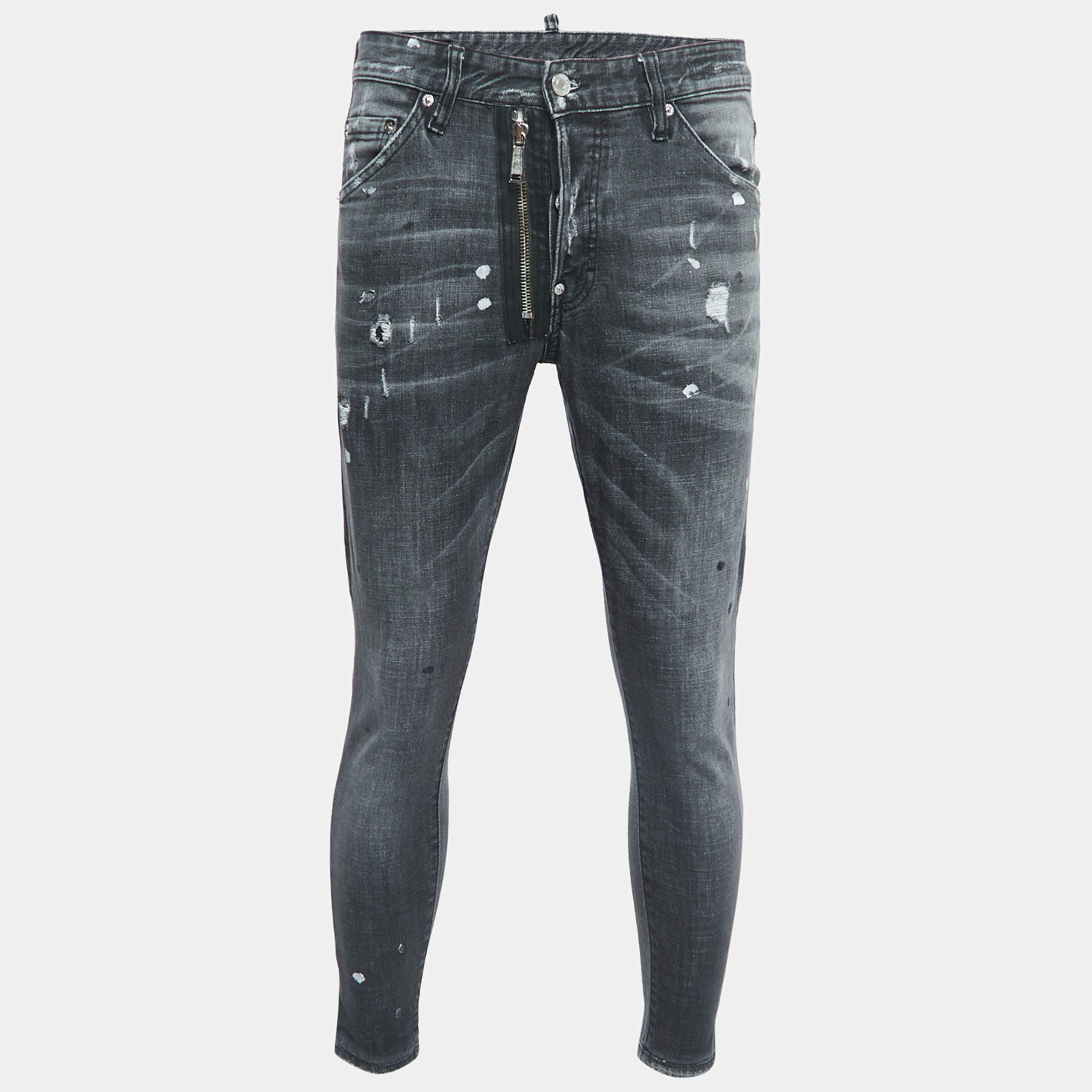 Dsquared2 Grey Distressed Ripped Denim Slim Jeans L Waist 33"