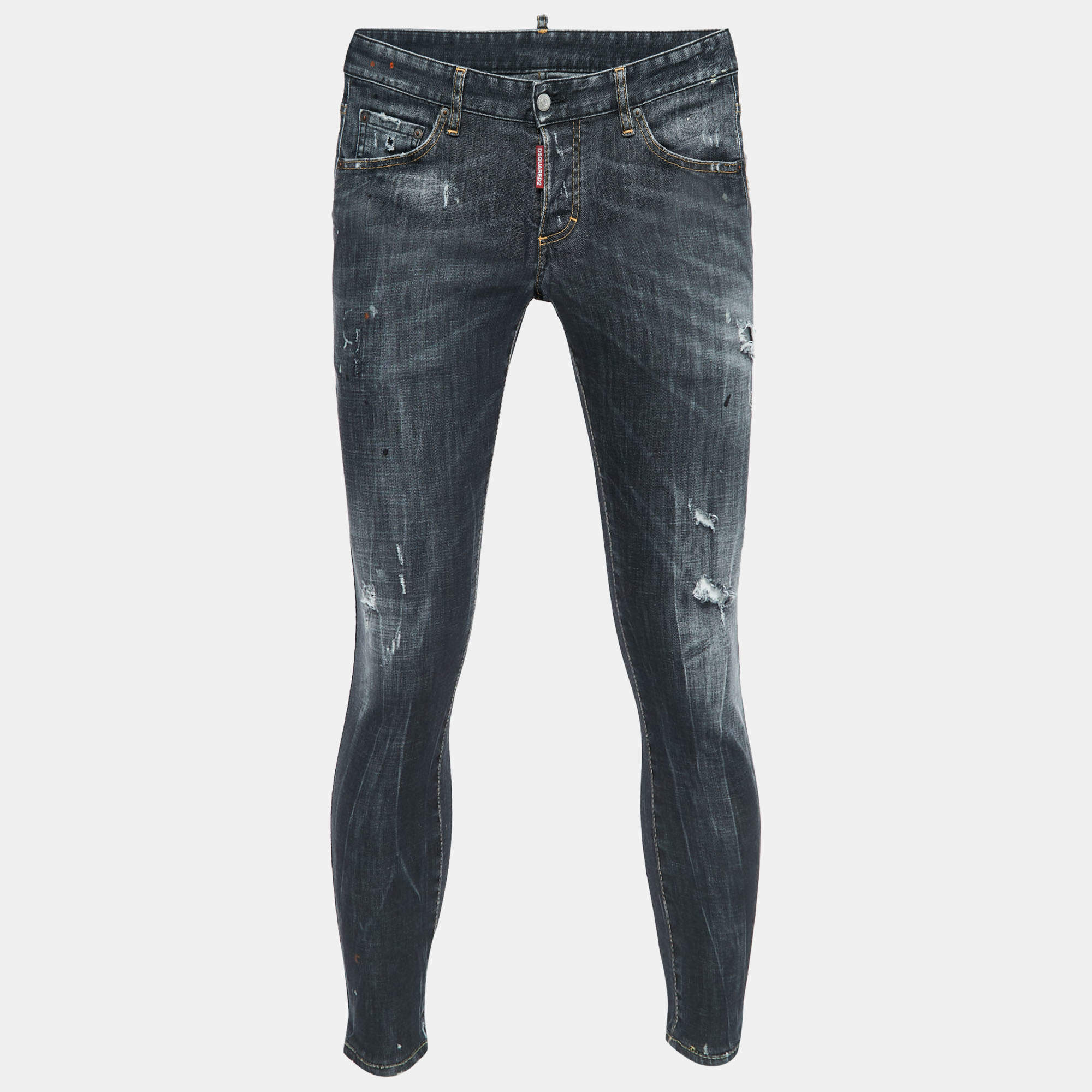 Dsquared2 Grey Distressed Denim Skinny Jeans L Waist 33"