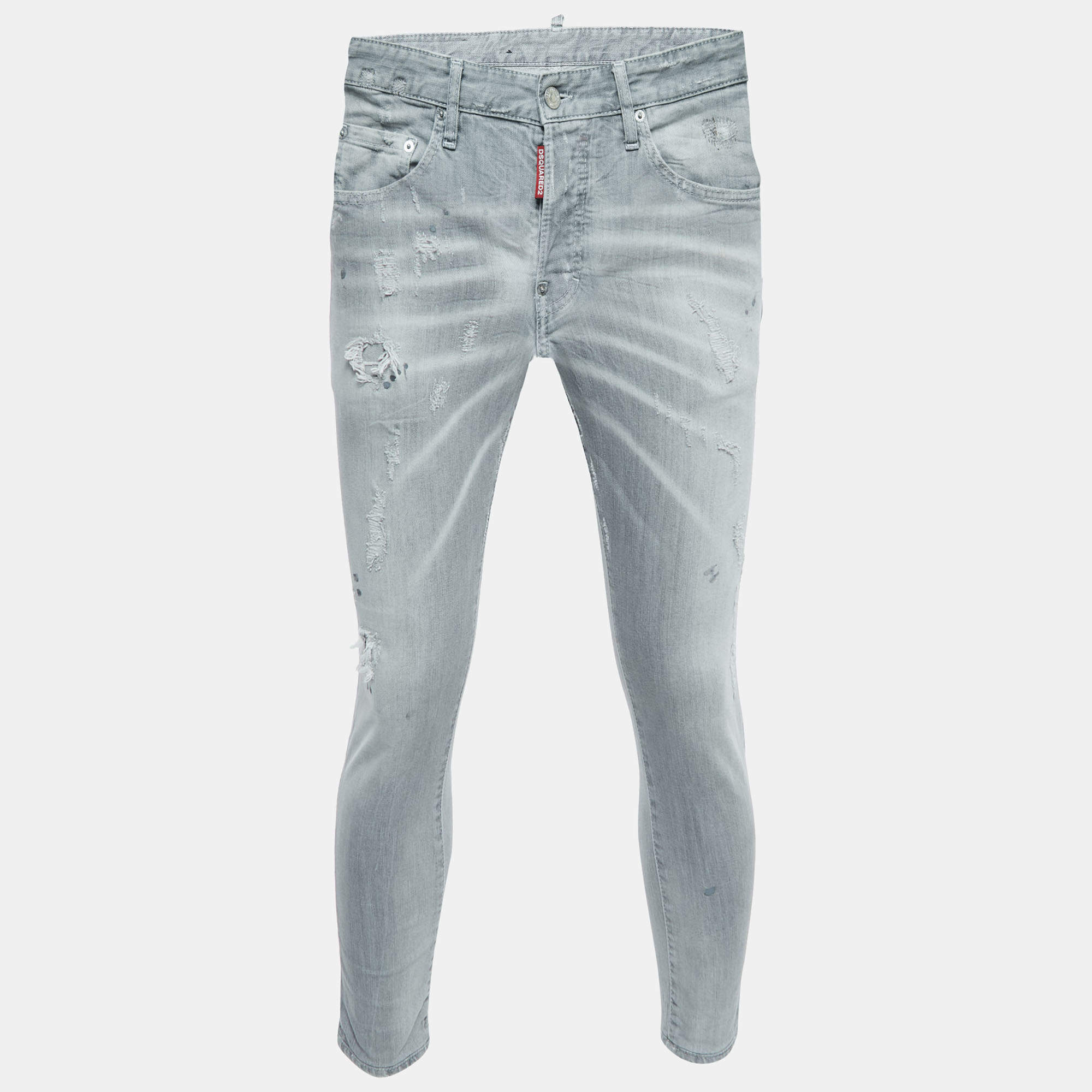 Pre Owned Dsquared2 Light Grey Distressed Skater Skinny Jeans S Waist 30"