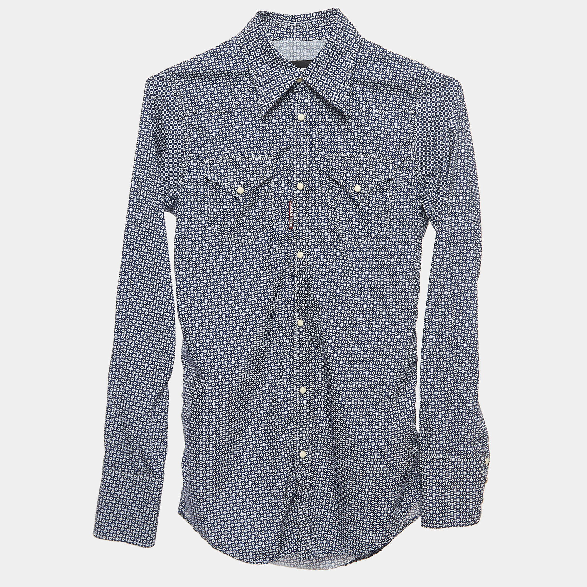 Dsquared2 Blue Print Cotton Button Front Full Sleeve Shirt XXS