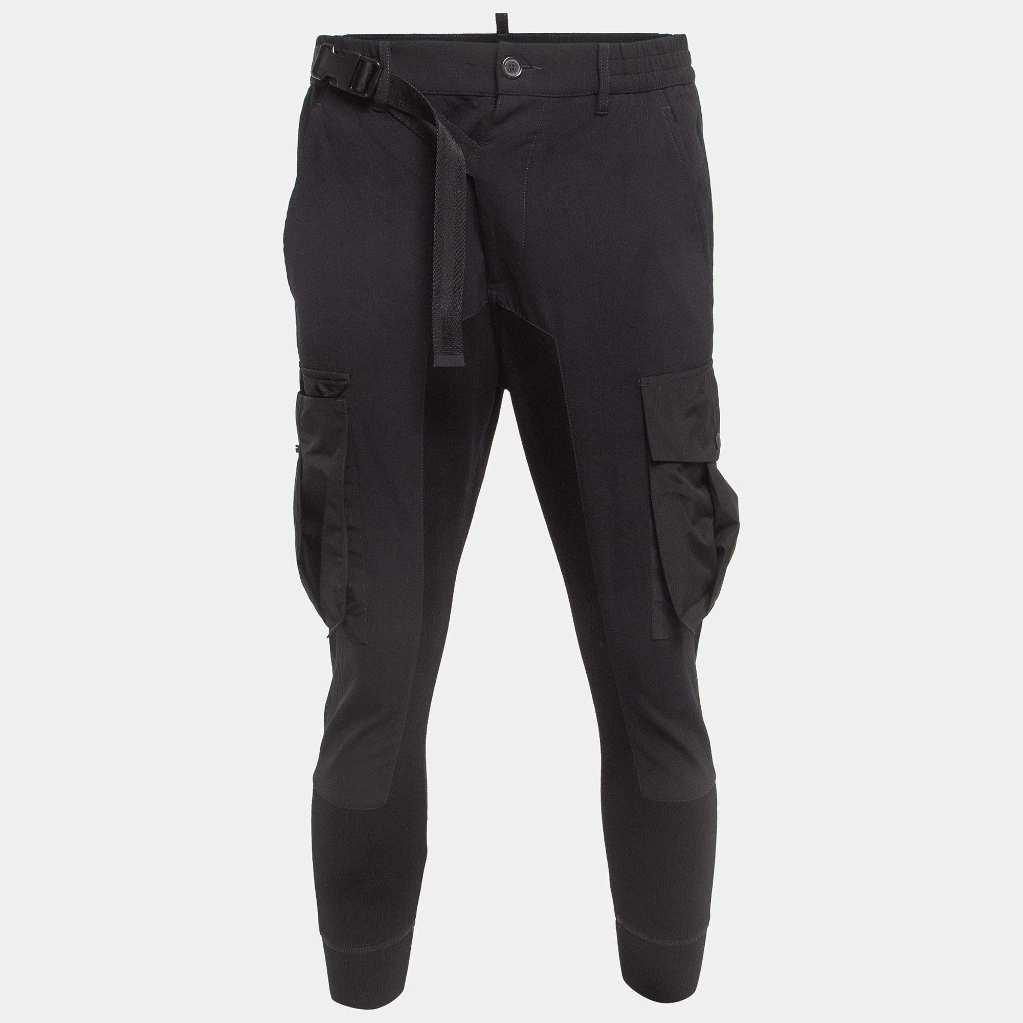Dsquared2 Black Wool Knit Quilted Pocket Cargo Pants S