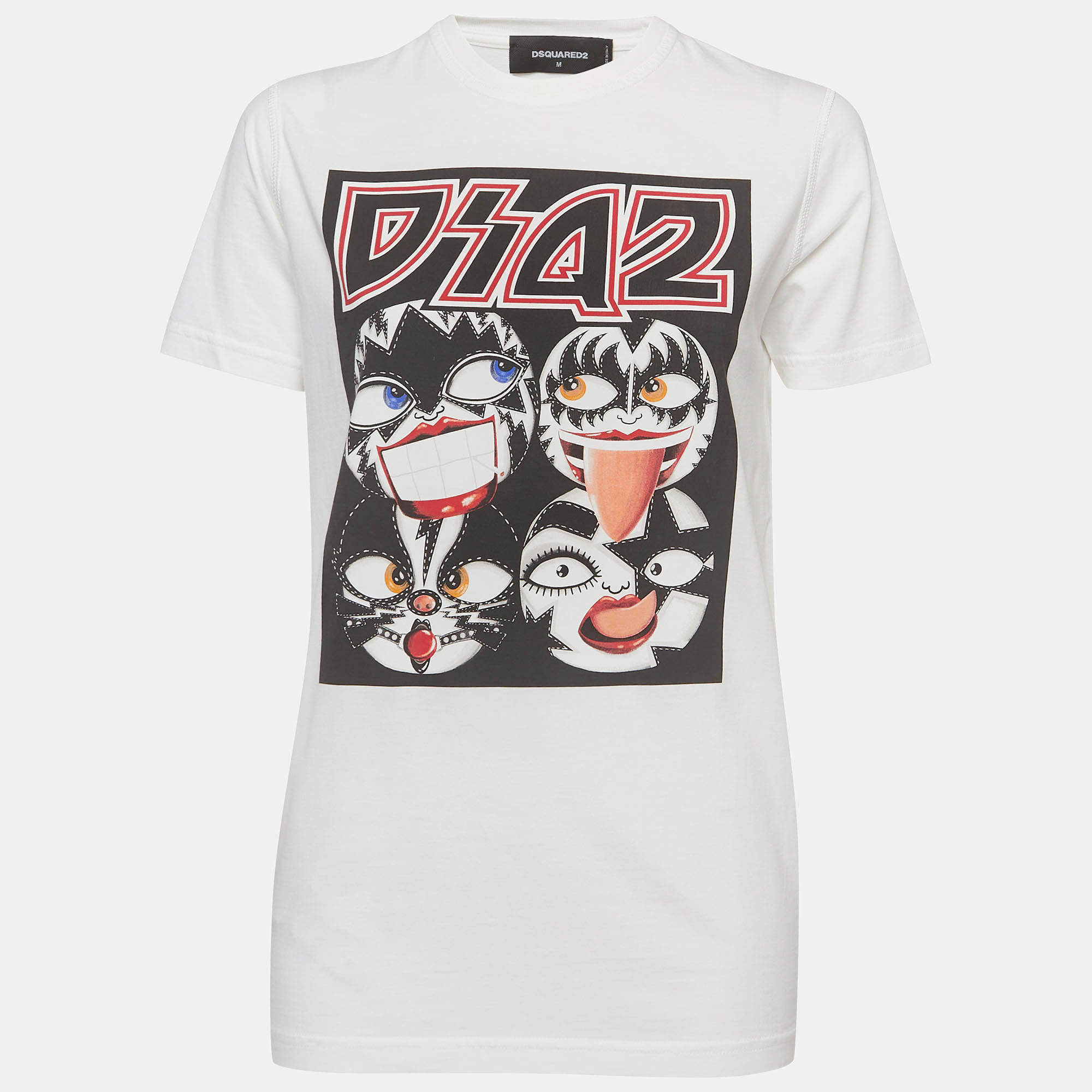 Dsquared2 White Kiss Band Print Cotton Half Sleeve T-Shirt M