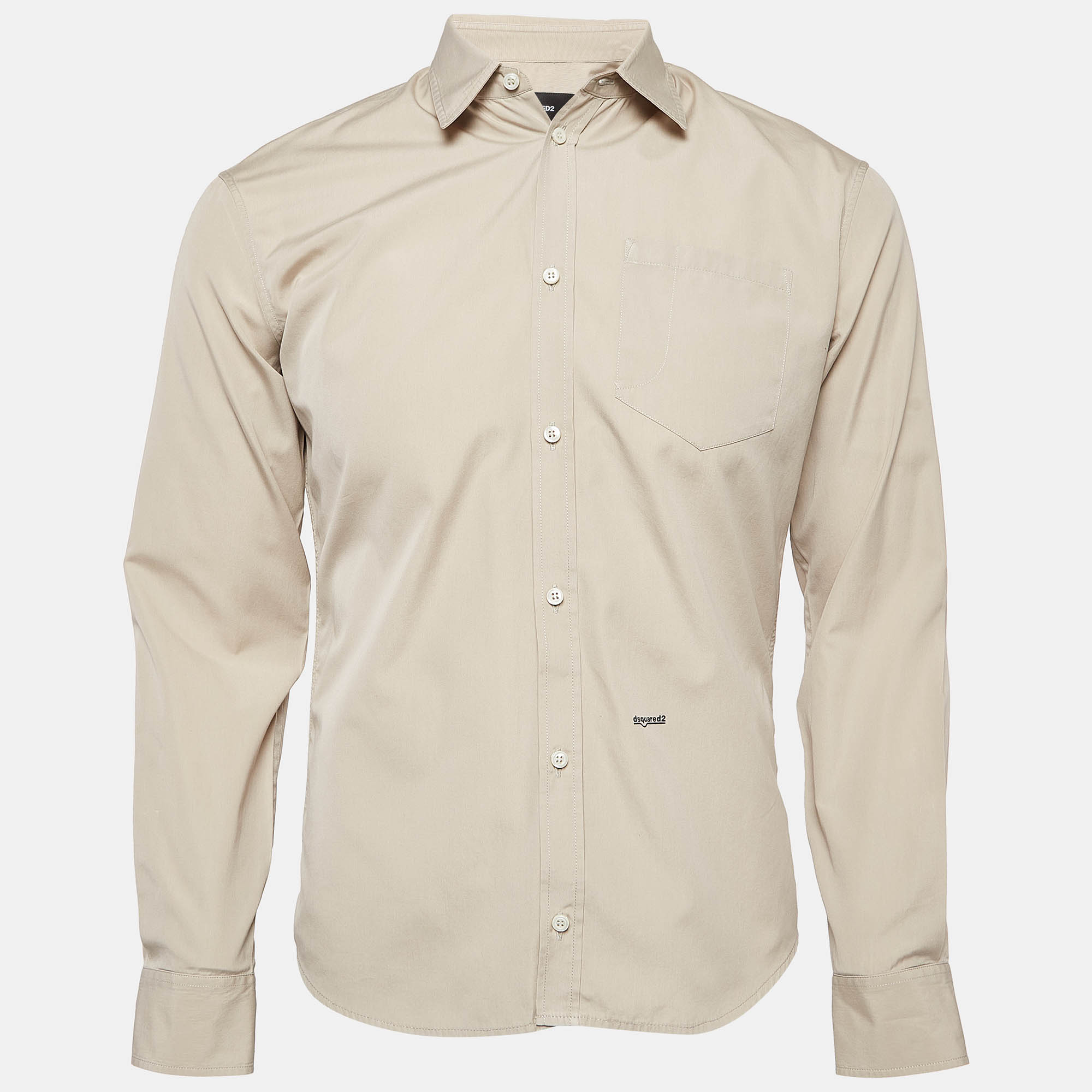 Dsquared2 Beige Logo Printed Poplin Shirt S