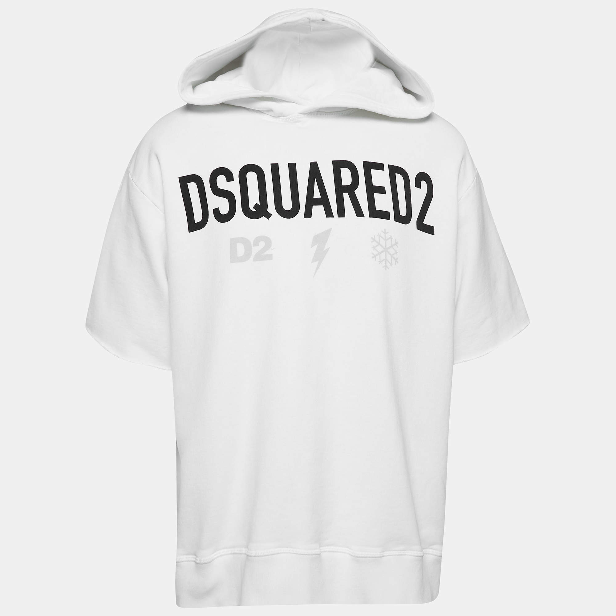 Dsquared2 White Logo Print Cotton Hooded Sweatshirt M