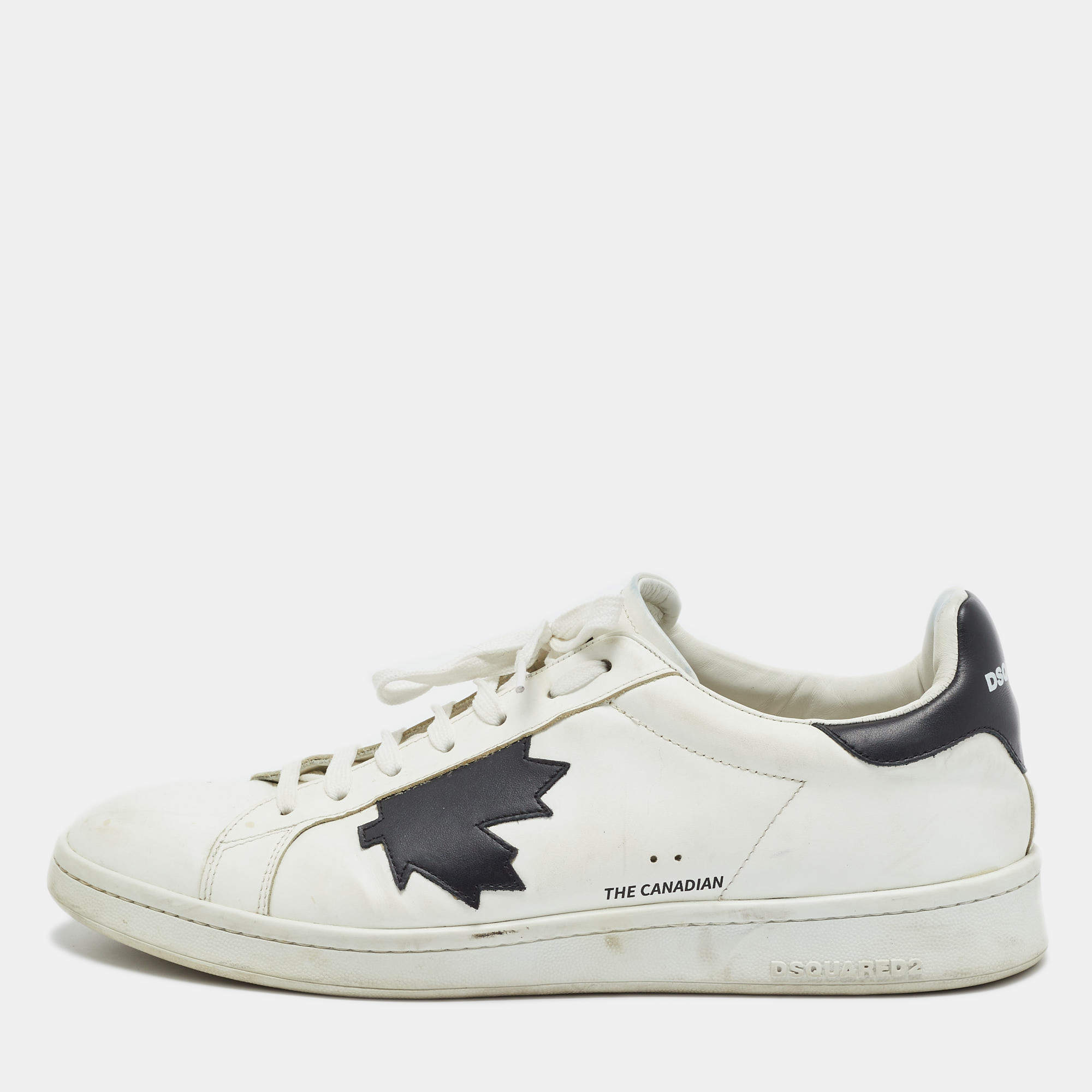 Dsquared2 White/Black Leather Lace Up Sneakers Size 44