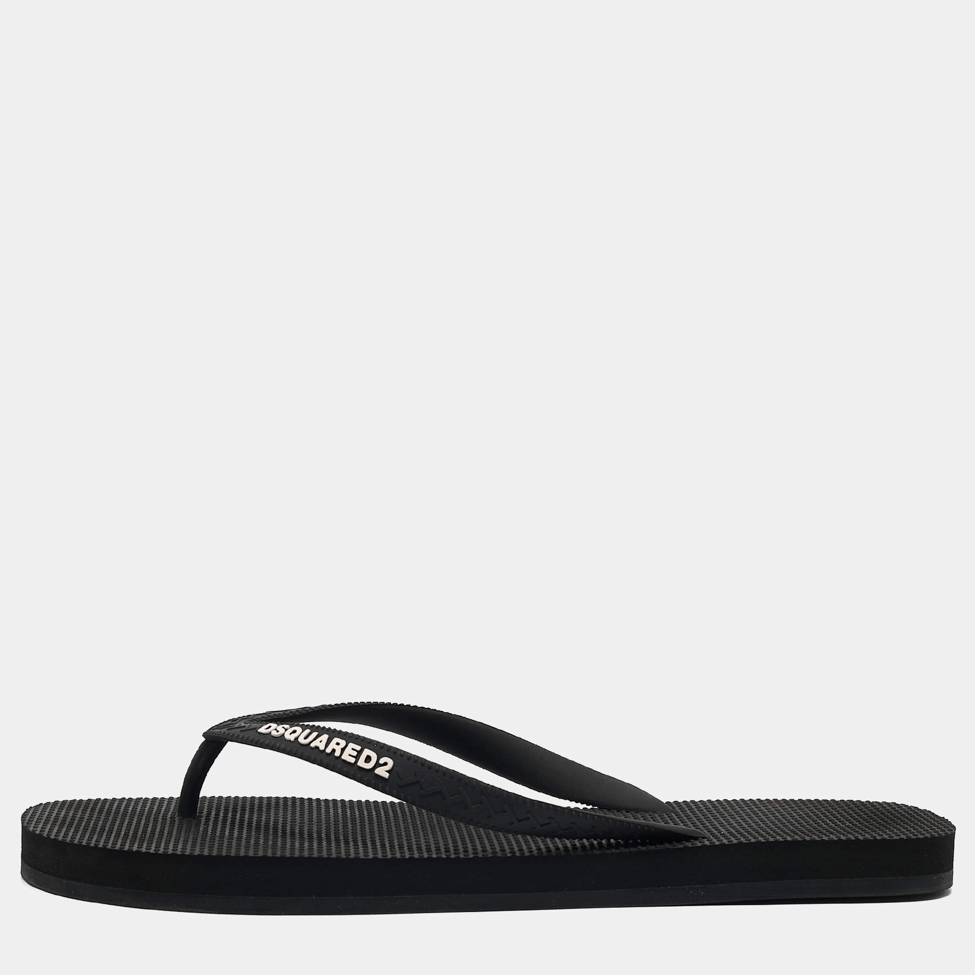 Dsquared2 Black Rubber Logo Flip Flops Size 42