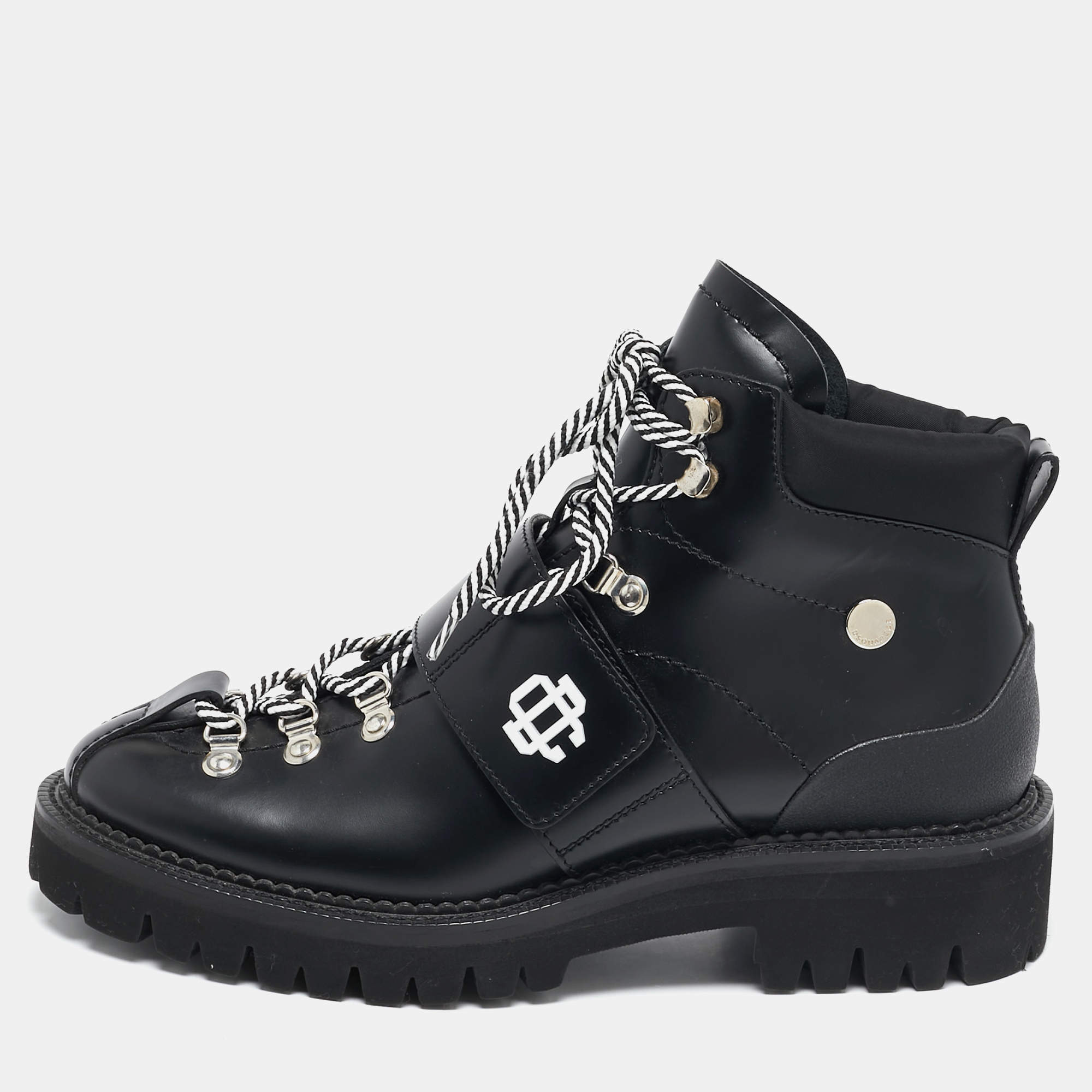 Pre Owned Dsquared2 Black Fabric and Leather Ankle Length Boots Size 44