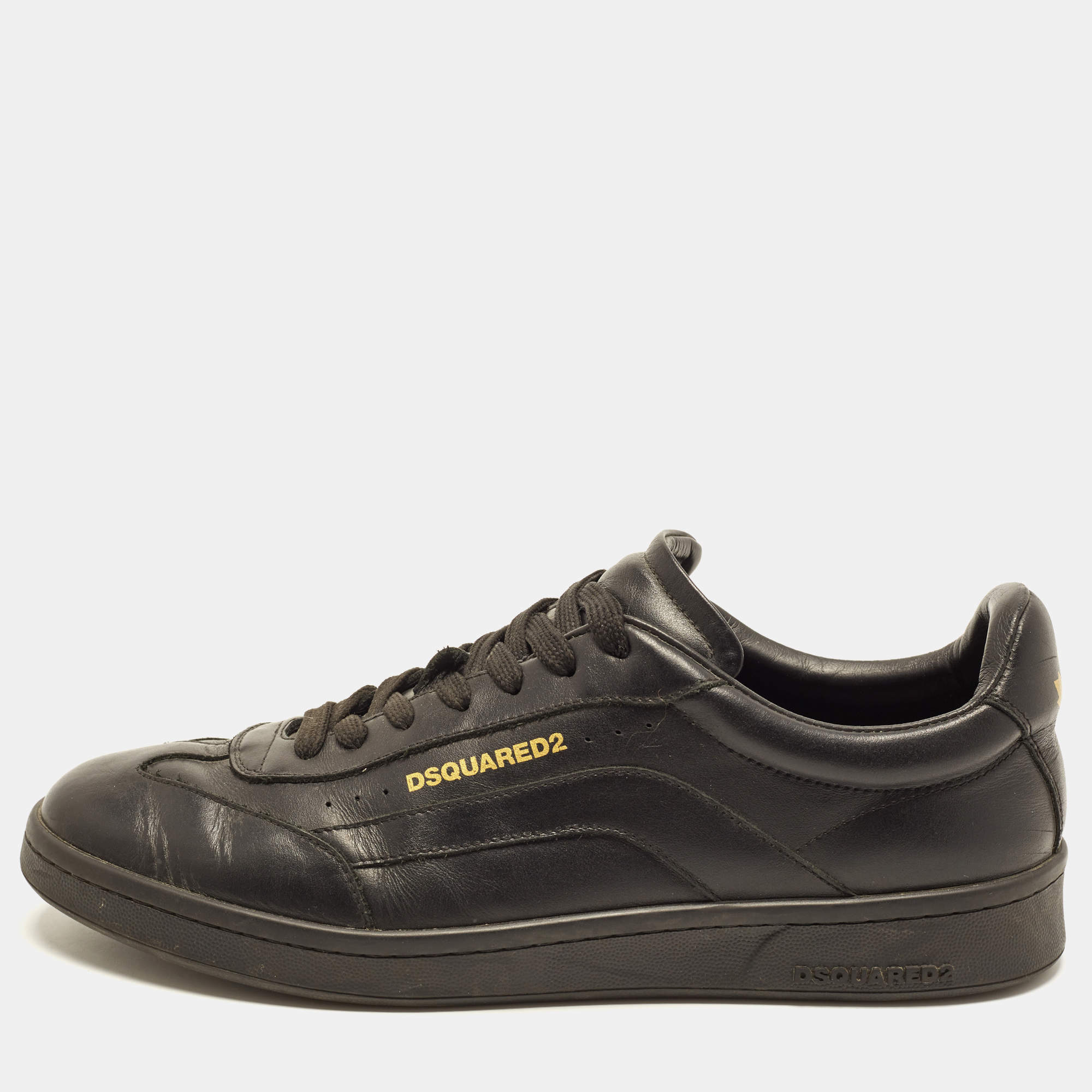 Pre Owned Dsquared2 Cassetta Size 44 Black Leather Low Top Sneakers