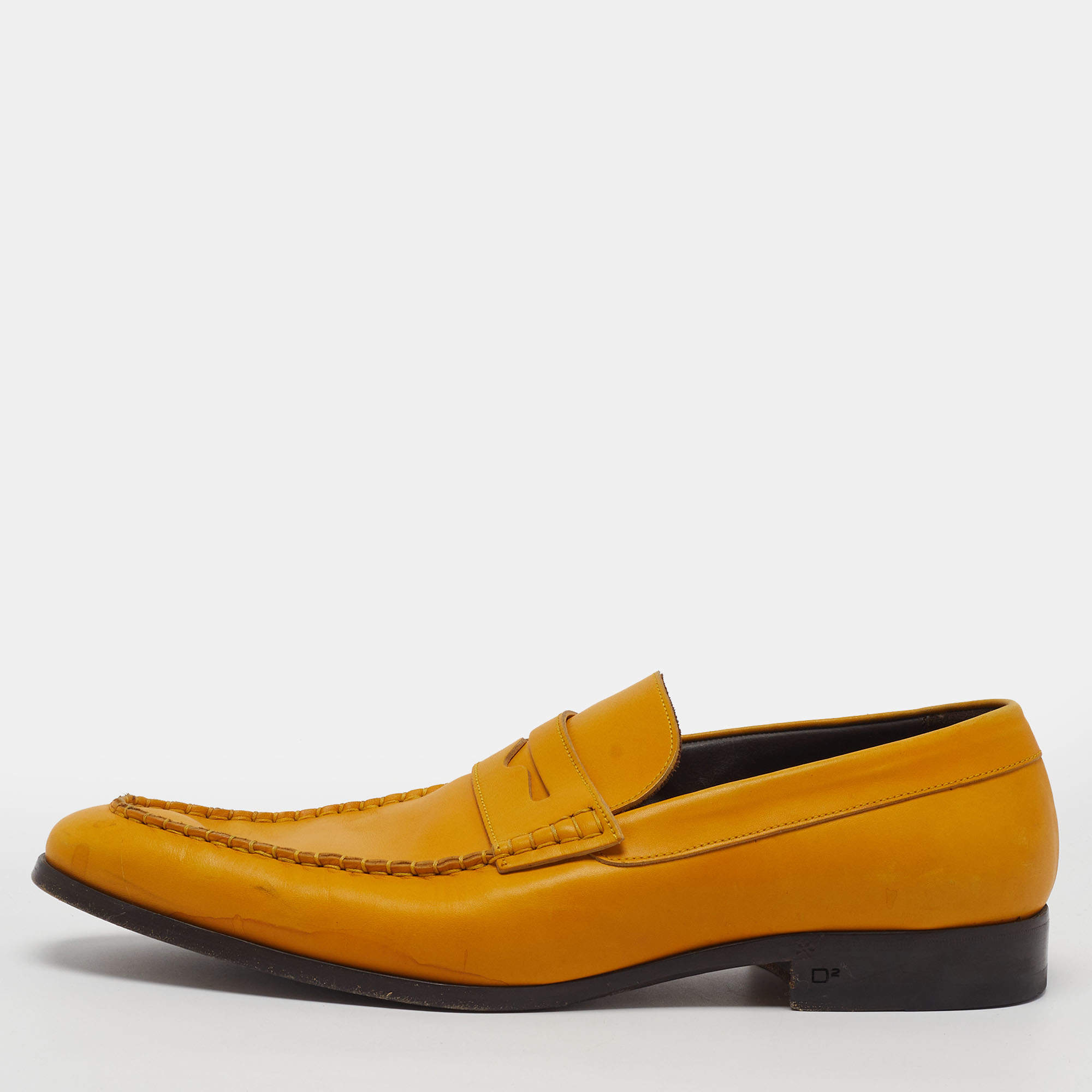 Pre Owned Dsquared2 Size 44 Yellow Leather Penny Loafers