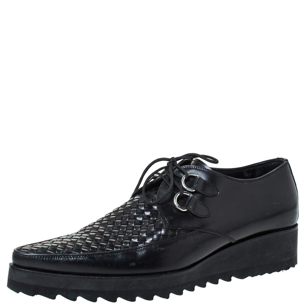 Dsquared2 Black Leather Woven Detail Rockabilly Lace Up Platform Derby Size 43.5