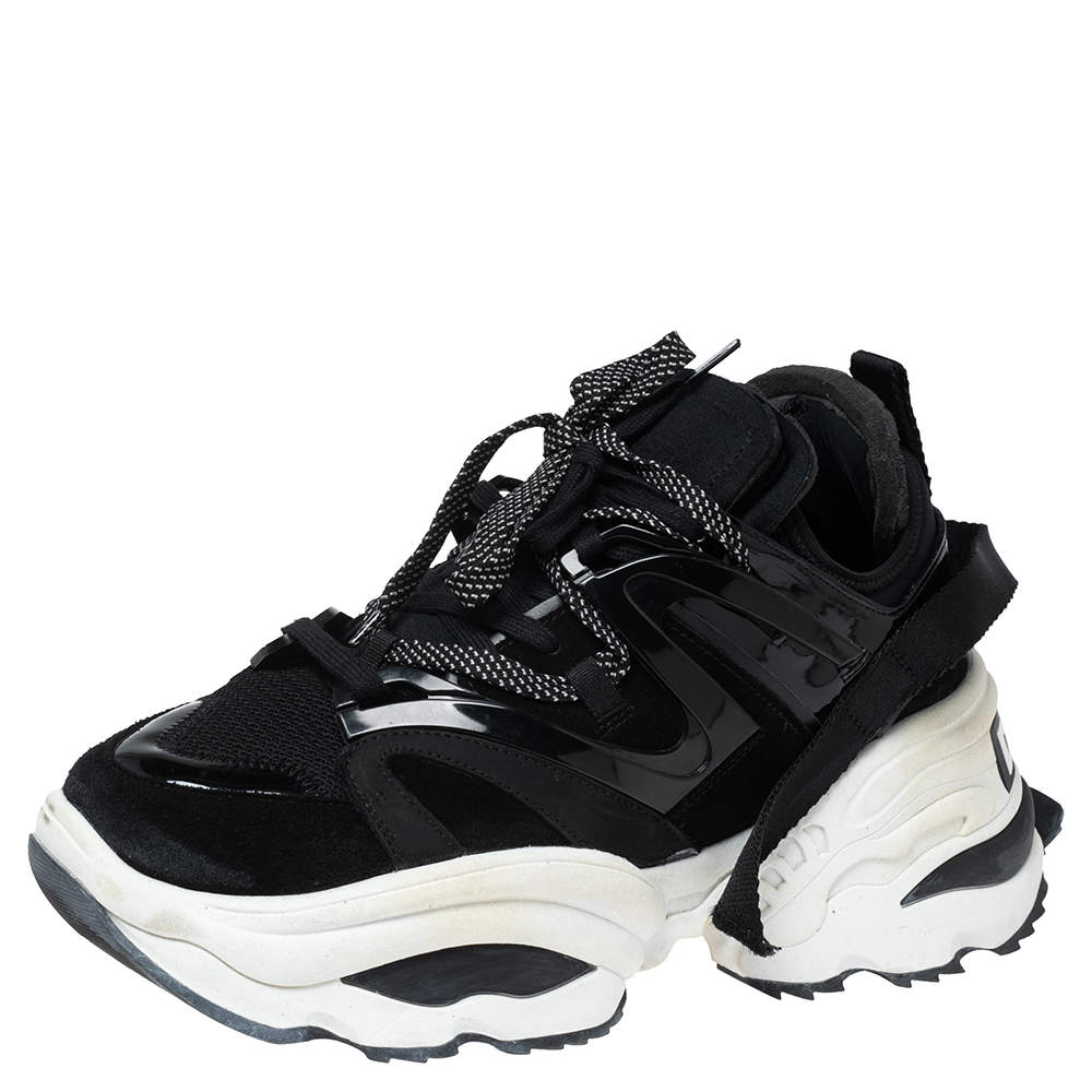 Dsqaured2 Black Fabric And Suede Lace Up Chunky  Sneakers Size 44 