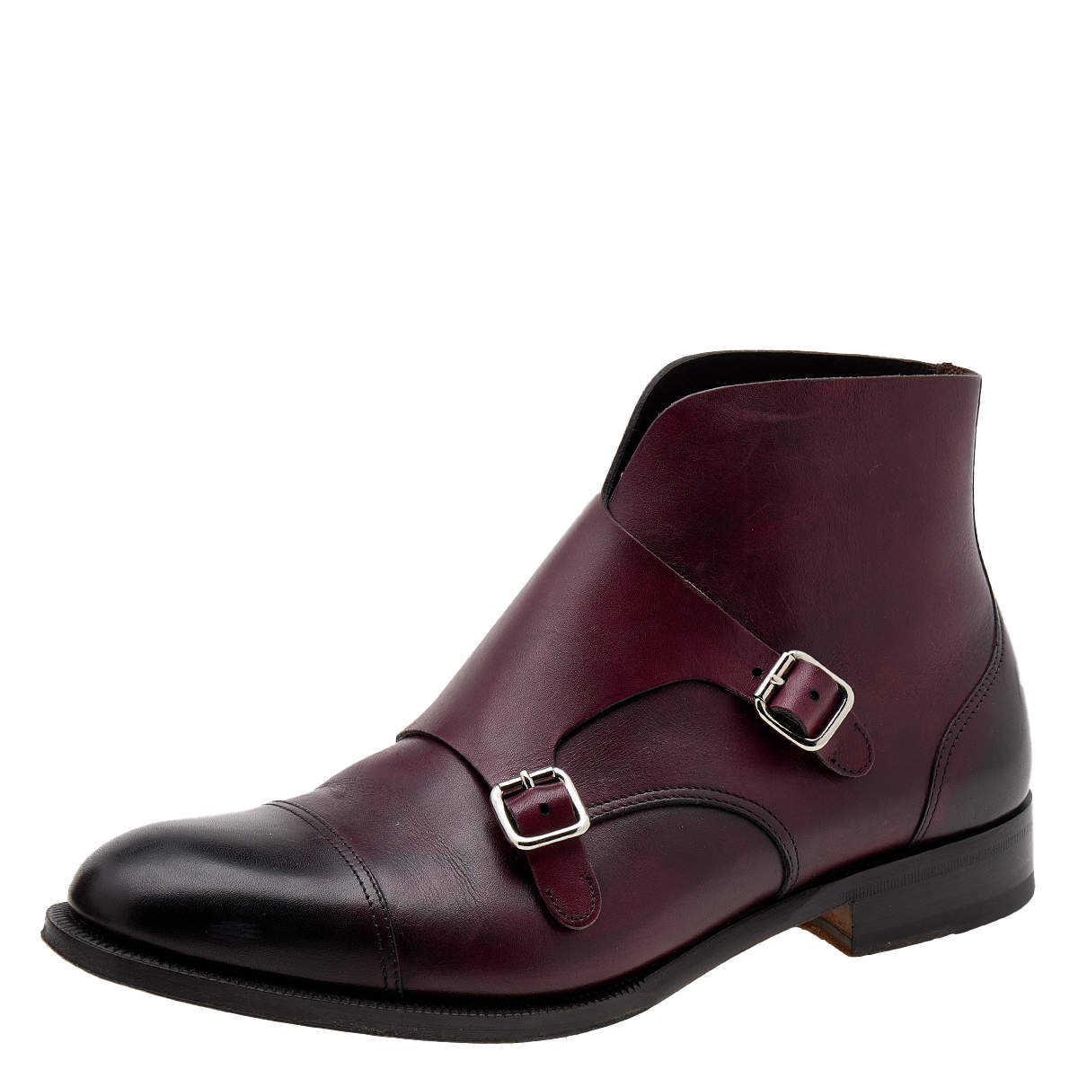 Dsquared2 Burgundy/Brown Leather Derby Monk Strap Ankle Boots Size 41