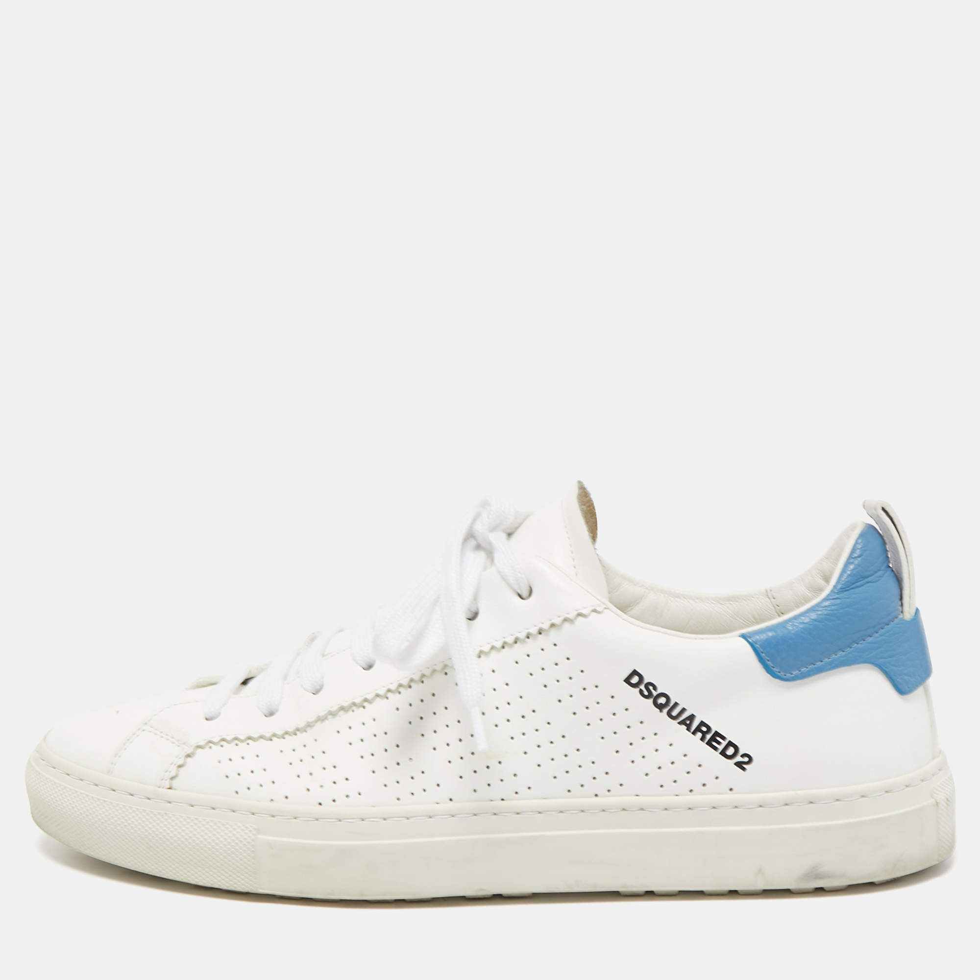 Dsquared2 White/Blue Perforated Leather Low Top Sneakers Size 41