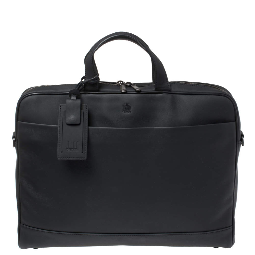 Pre Owned Dunhill Black Nubuck Leather Zip Briefcase Bag