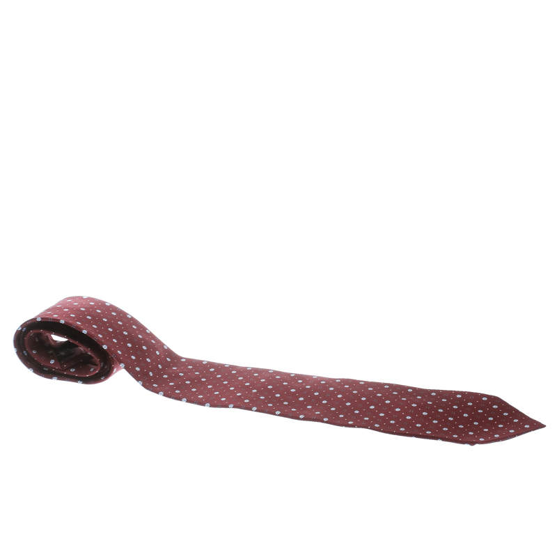 Pre Owned Dunhill Burgundy Geometric Printed Silk Traditional Tie