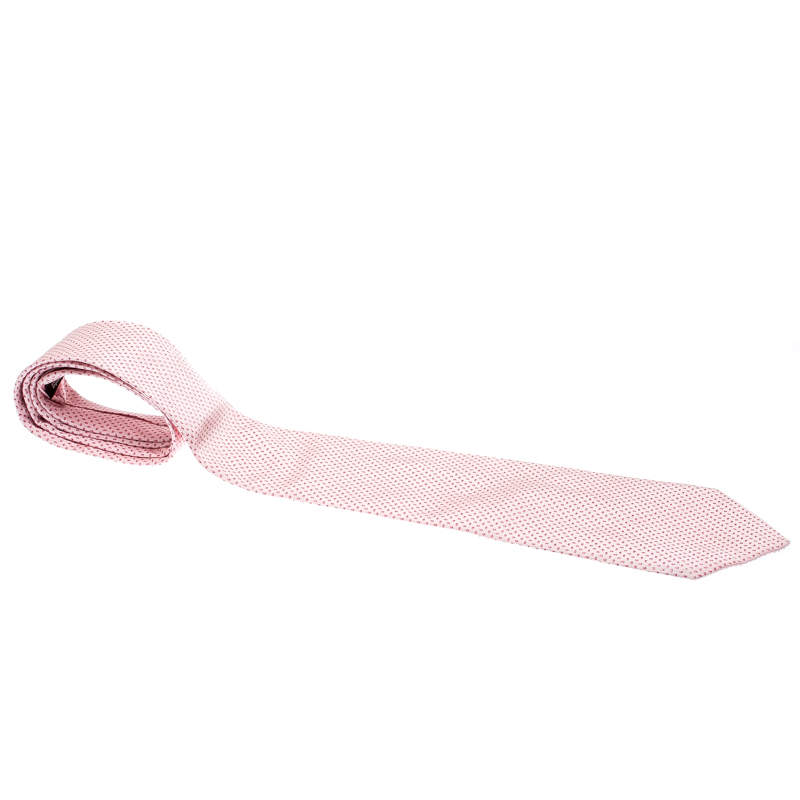 Pre Owned Dunhill Pink Jacquard Silk Traditional Tie