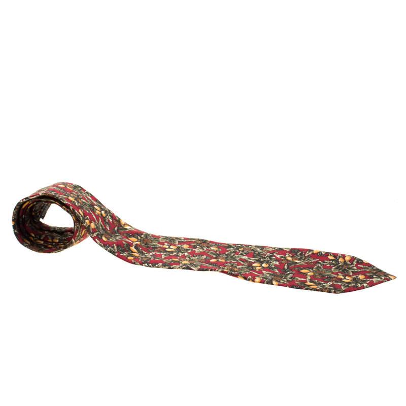 Pre Owned Dunhill Vintage Burgundy Printed Silk Traditional Tie