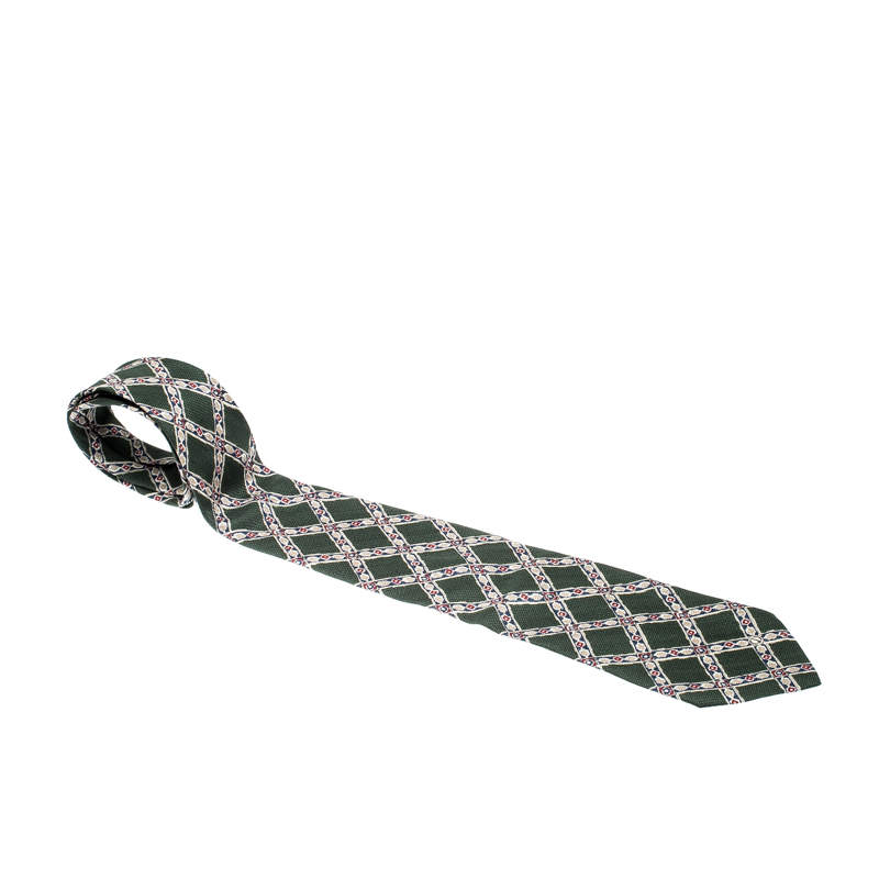 Dunhill Olive Green Argyle Pattern Silk Tie 