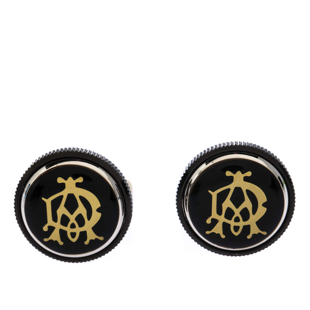 Pre Owned Dunhill Gear Logo Black Resin Stainless Steel Cufflinks