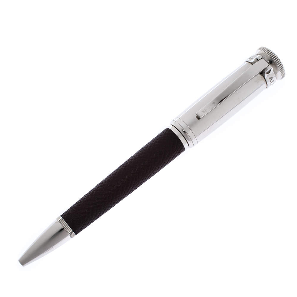 Dunhill Sentryman Brown Leather Palladium Plated Ballpoint Pen