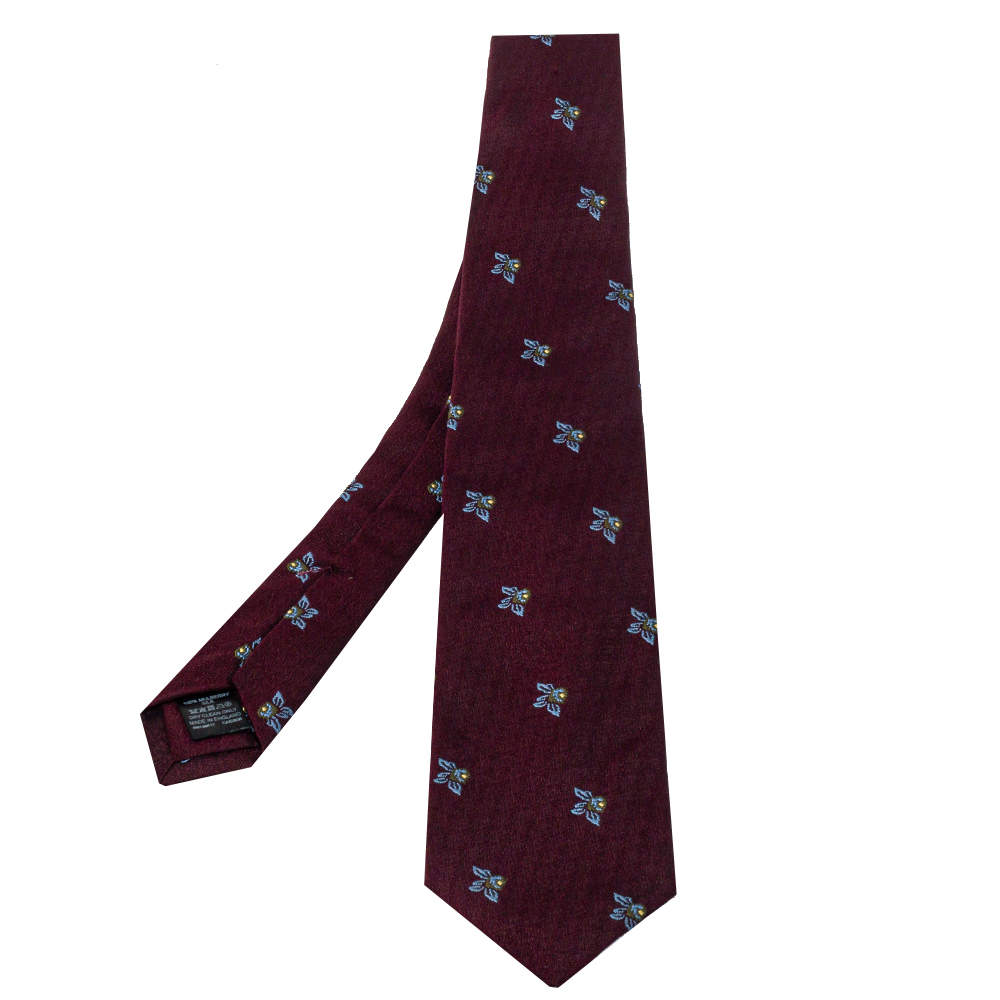 Pre Owned Dunhill Burgundy Floral Jacquard Silk Classic Tie