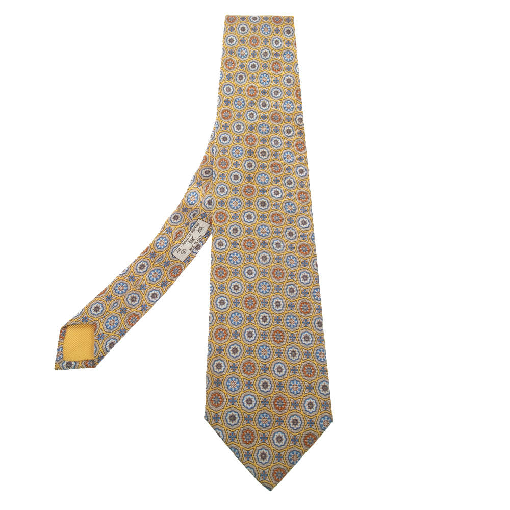 Dunhill Yellow Floral Motif Silk Tie