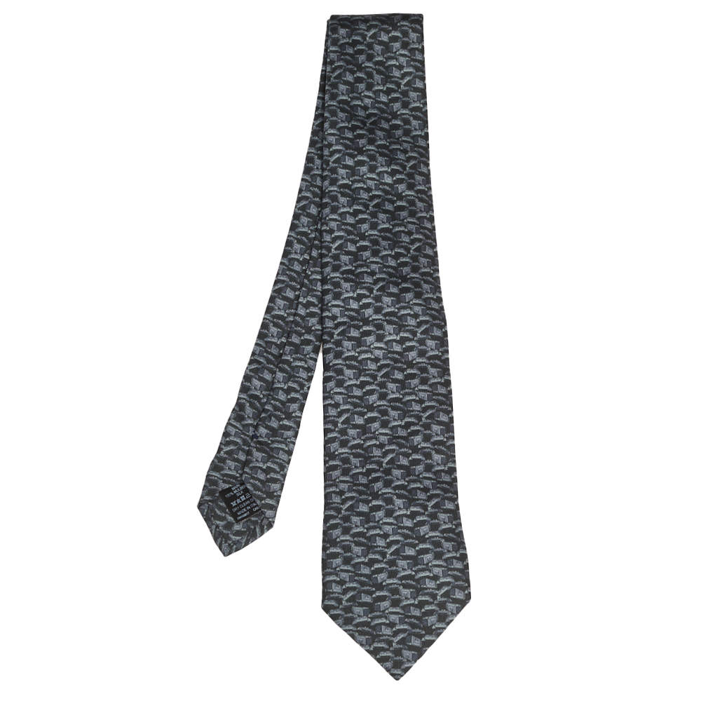 Dunhill Grey & Black Abstract Print Silk Tie Dunhill | TLC