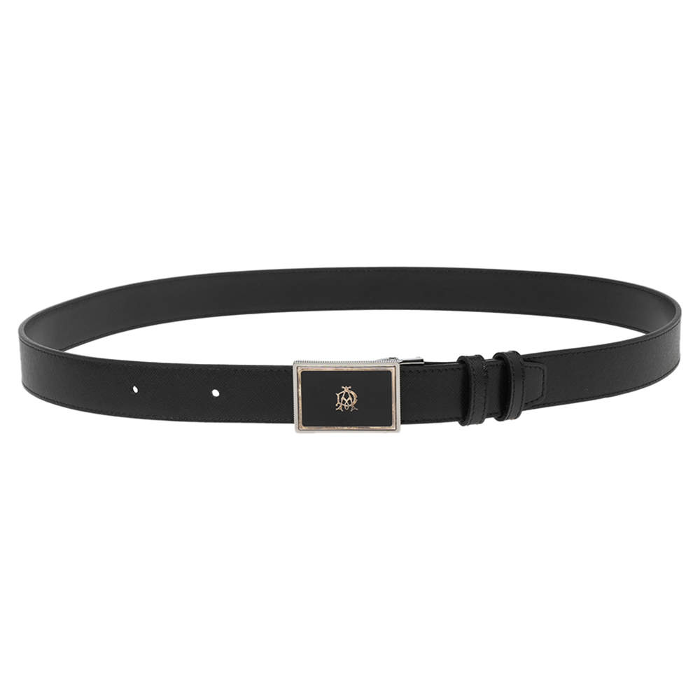 Pre Owned Dunhill Black Leather Logo Plague Belt 107CM