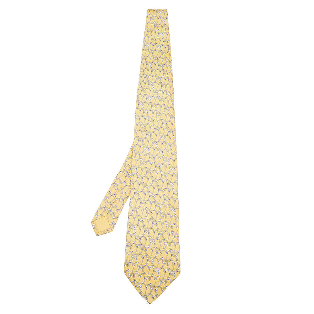 Pre Owned Dunhill Yellow Golf Clubs Print Silk Tie