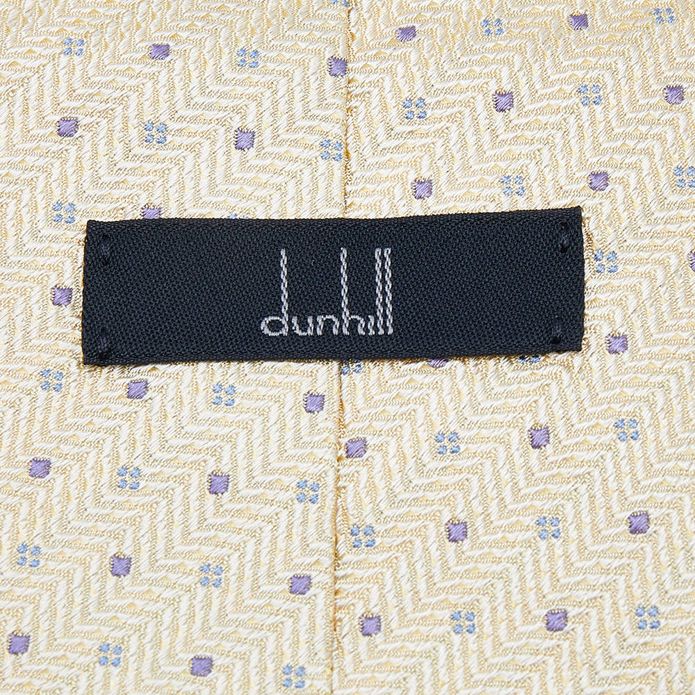 Pre Owned Dunhill Pale Yellow Micro Motif Silk Jacquard Tie